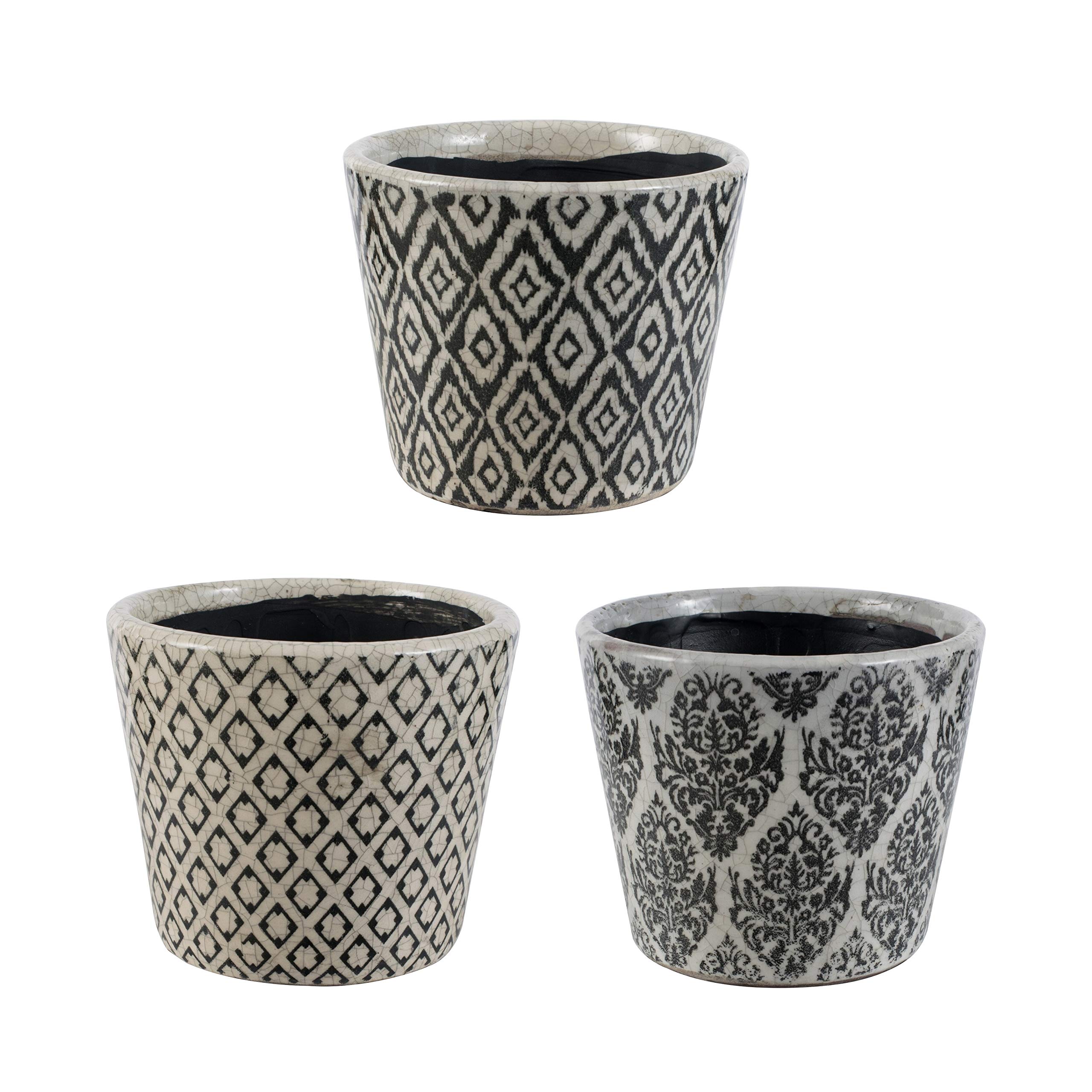NatureSpire 5-inch Cracked Ceramic Plant Pots (Set of 3) - Blue Flower Pots for Indoor Plants, Succulents, Herbs - Perfect for Windowsill, Office Desk, Home Decor