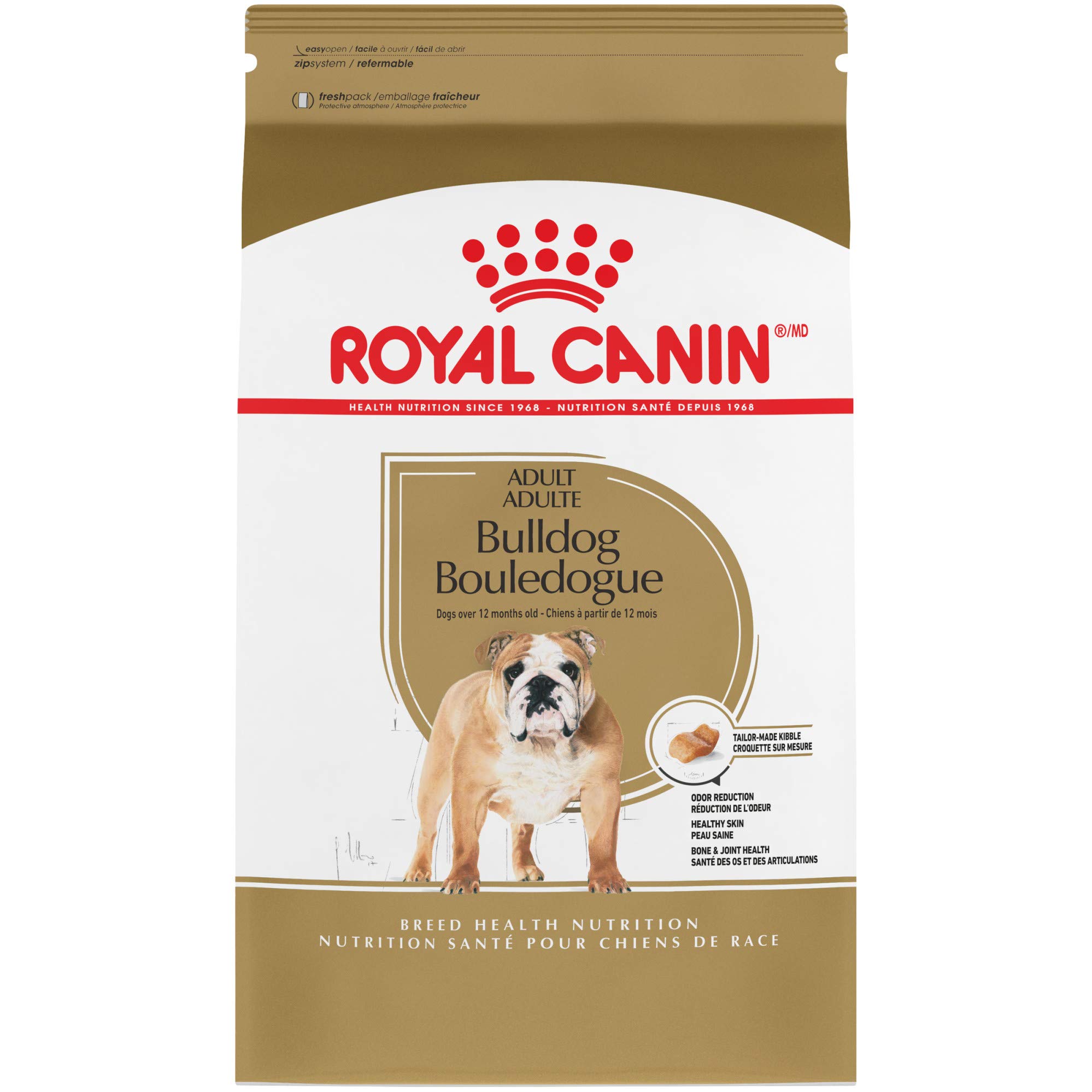 Royal Canin Bulldog Adult Dry Dog Food - 30 lb Bag for English & French Bulldogs - High Protein Nutrition for Healthy Skin & Coat - Ideal for Active Adult Dogs at Home or Outdoors