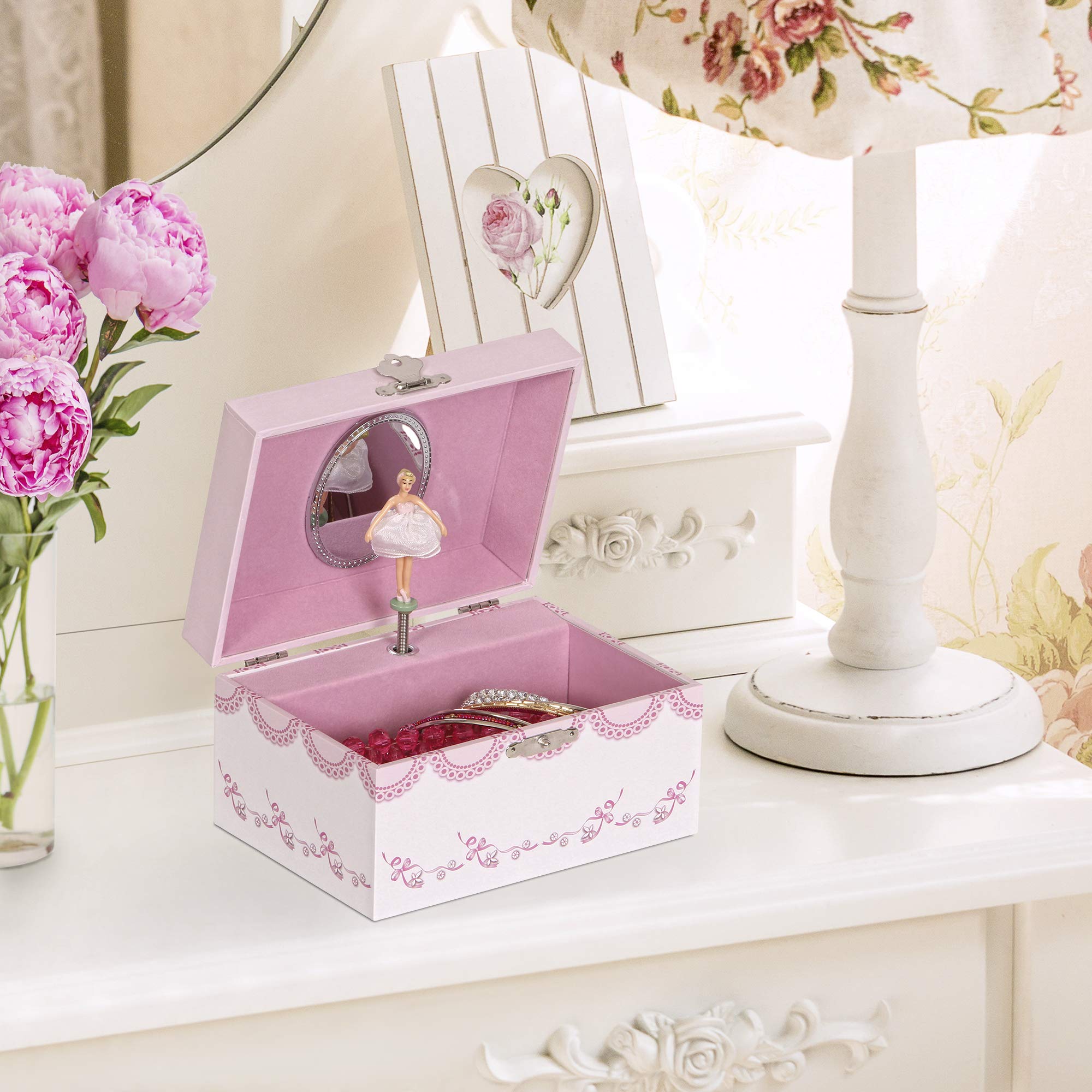 Mele & Co. Clarice Musical Jewelry Box for Girls - Pink Ballerina Jewelry Storage with Music, 6