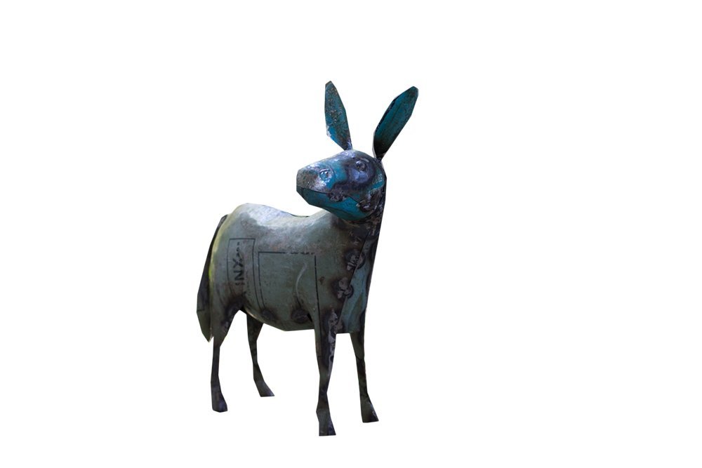 Kalalou Reclaimed Metal Donkey Statue - Handcrafted Home Decor, Unique Multicolored Wall Art for Farmhouse, Rustic & Boho Style - Perfect for Living Room, Garden or Office Decor
