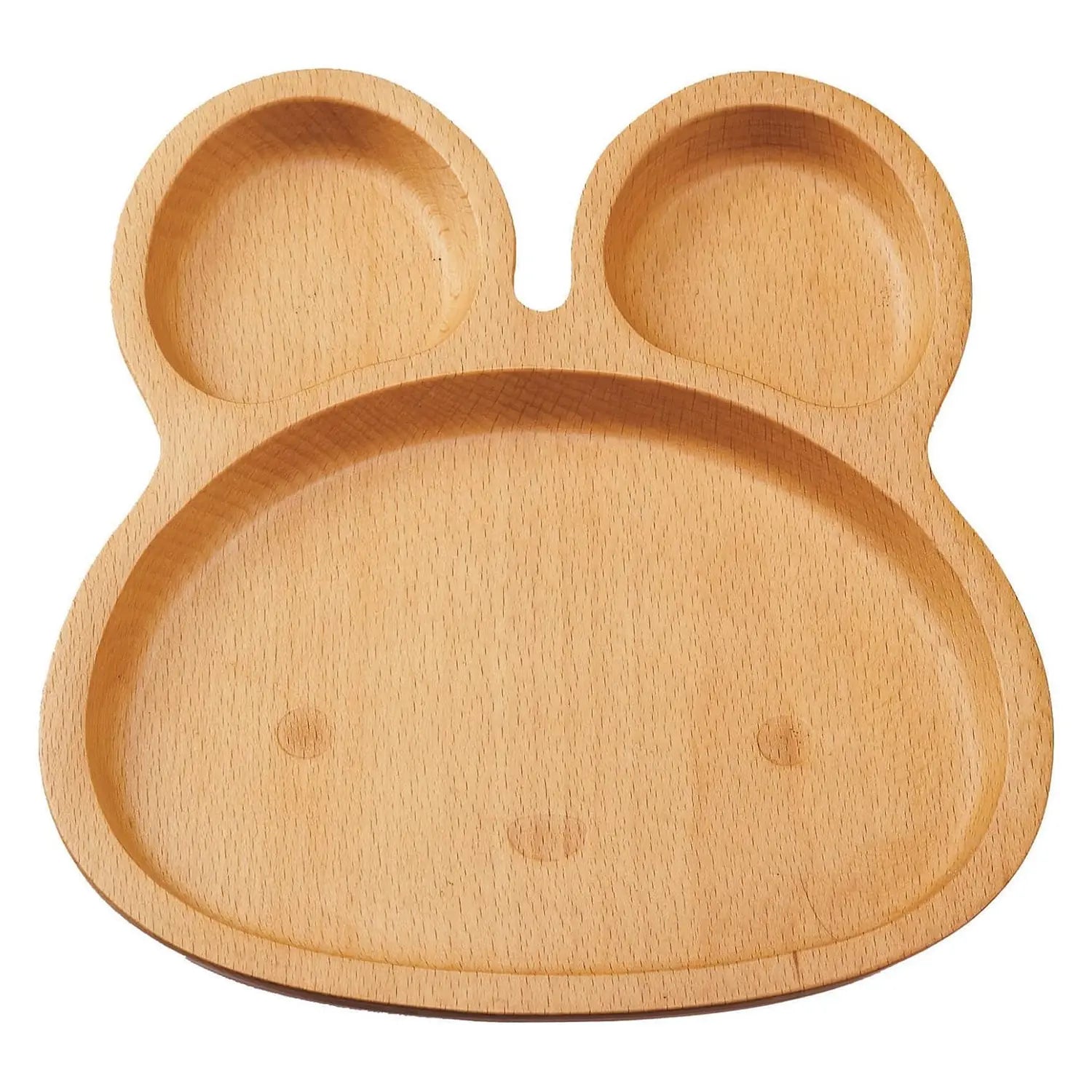 Marujyu Beechwood Kids Plate with Rabbit Design - Eco-Friendly, Durable Wooden Dish for Toddlers - Perfect for Mealtime, Snacks, and Party Use