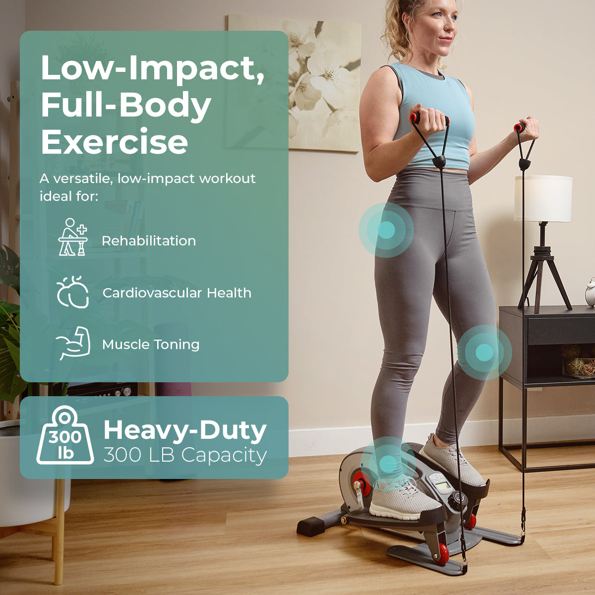 Smart Stand/Sit Mini Elliptical Trainer with Resistance Bands - Portable Under Desk Elliptical Machine for Home & Office Workout, Perfect for Small Spaces and Sedentary Lifestyle