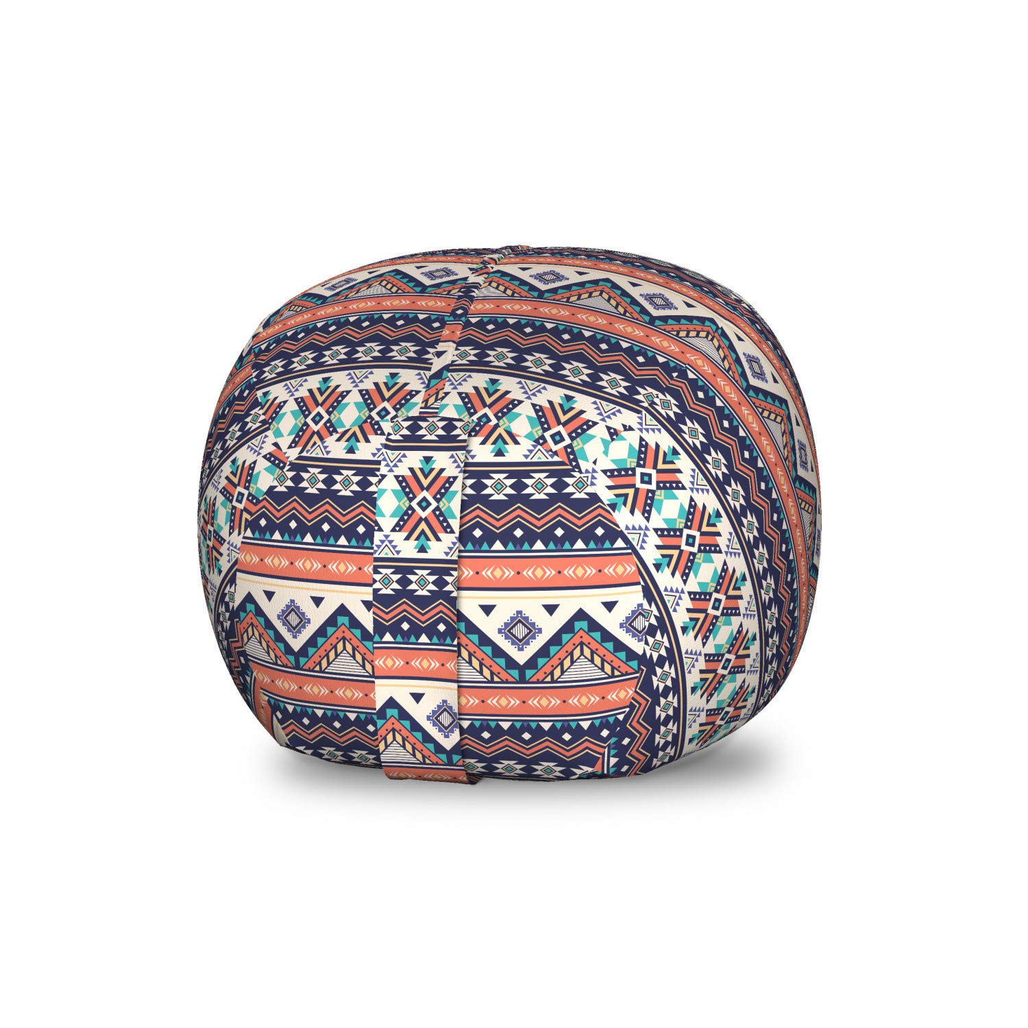 Ambesonne Aztec Storage Toy Bag Chair - Cultural Zigzag Design, Washable Stuffed Animal Organizer, Small Size (Salmon/Night Blue/Tan) - Perfect for Kids' Room, Playroom & Nursery Organization