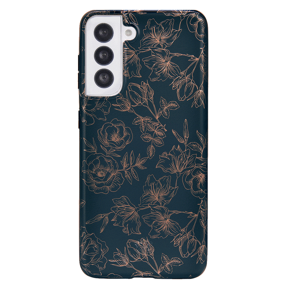 Floral Rose Gold Chrome Samsung Galaxy Phone Case - Elegant Protective Cover for Galaxy S21/S22/S23 - Perfect for Everyday Use & Special Occasions