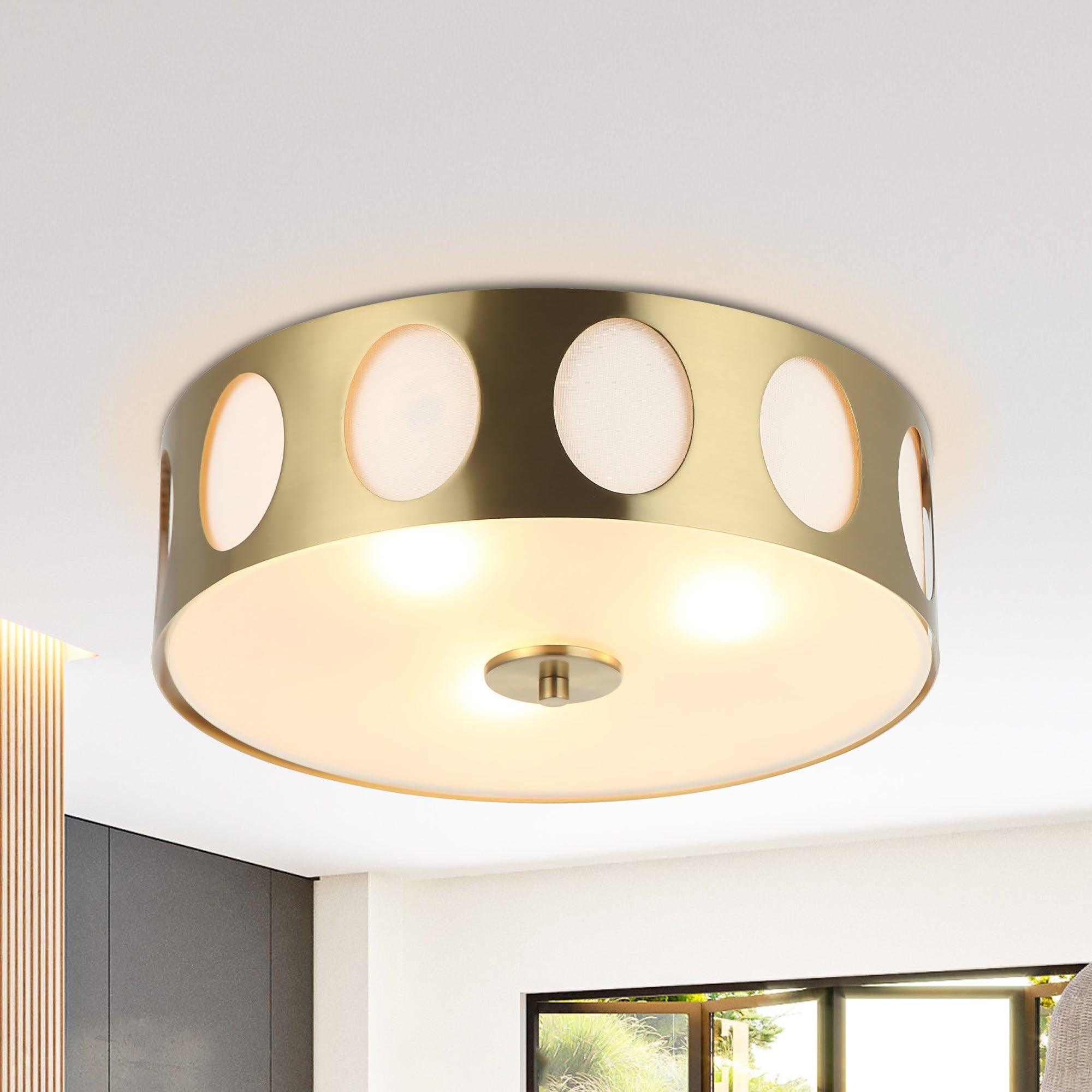 14 Inch Modern 3 Light Golden Flush Mount Ceiling Light Fixture - Perfect for Bedroom, Living Room, Dining Room & Hallway Lighting