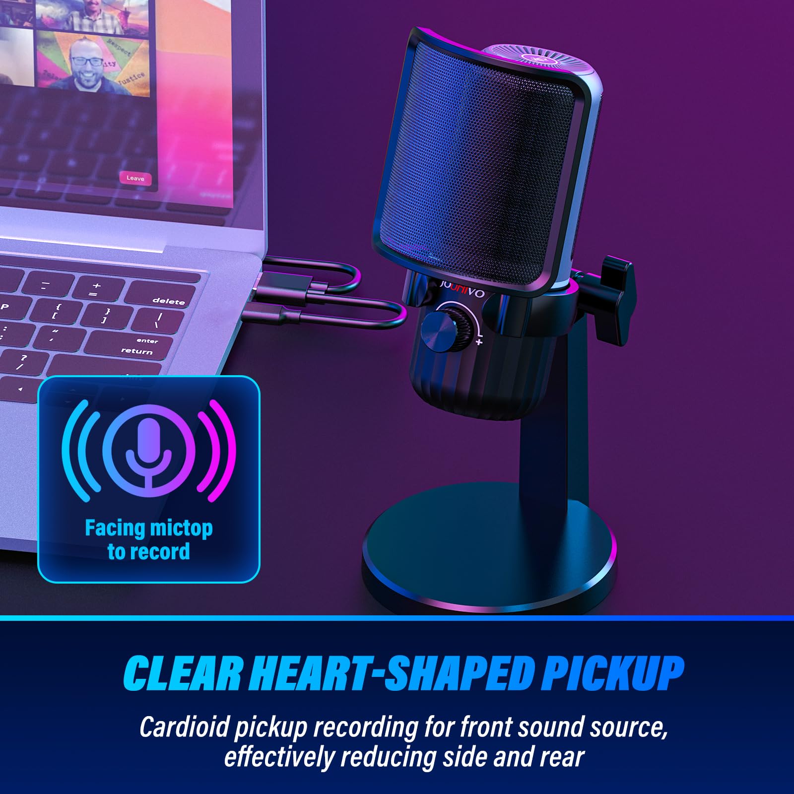 JOUNIVO USB Microphone for PC - Noise Cancelling Computer Mic for Gaming, Podcasting & Streaming | Professional Condenser Mic with Clear Audio (JV908) | Perfect for Twitch, Discord & Zoom Calls