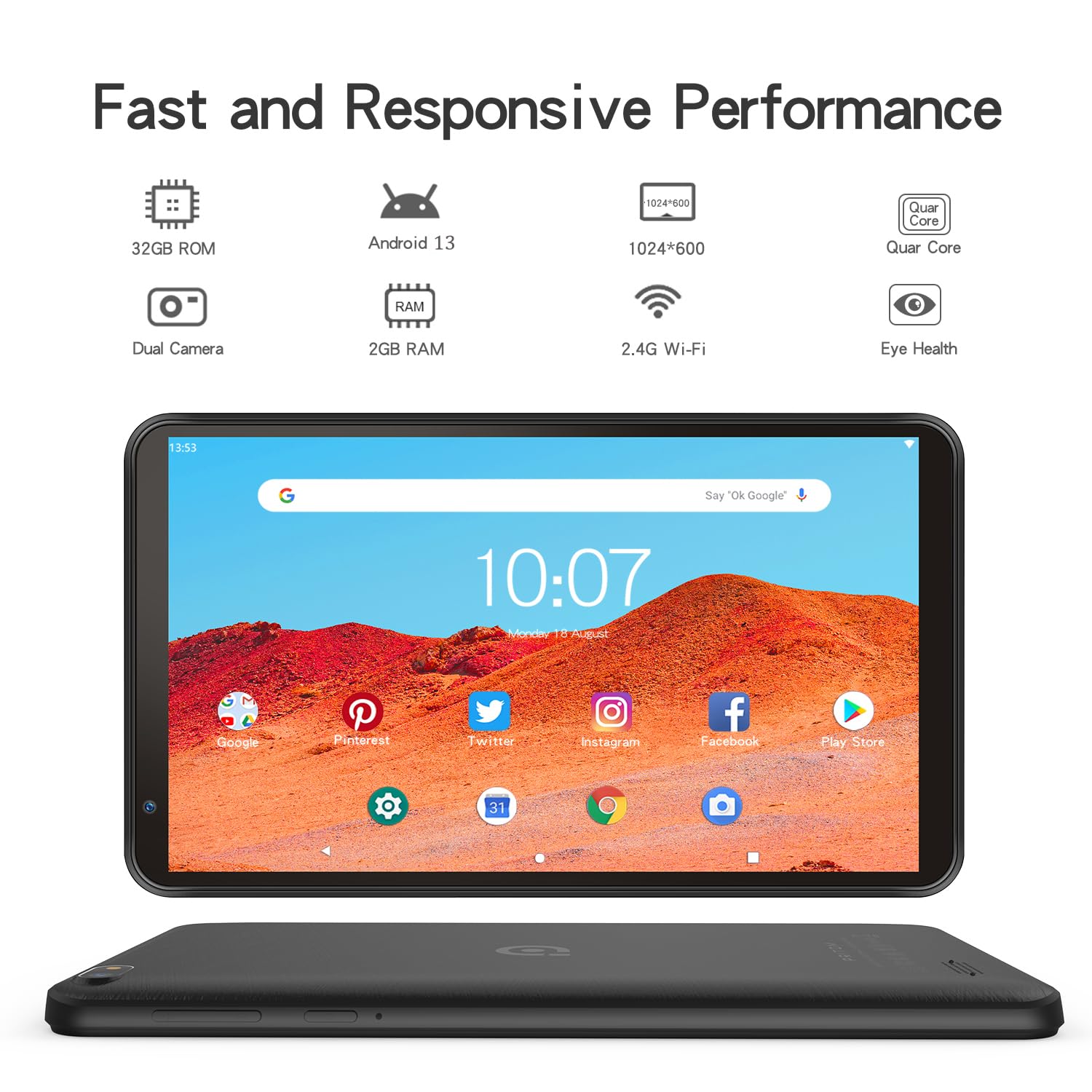 PRITOM 7 Inch Android 13 Tablet 32GB - Quad Core Processor, HD IPS Display, Dual Camera, WiFi, Bluetooth - Includes Protective Case (2024 Model) - Perfect for Online Learning, Streaming & Portable Work