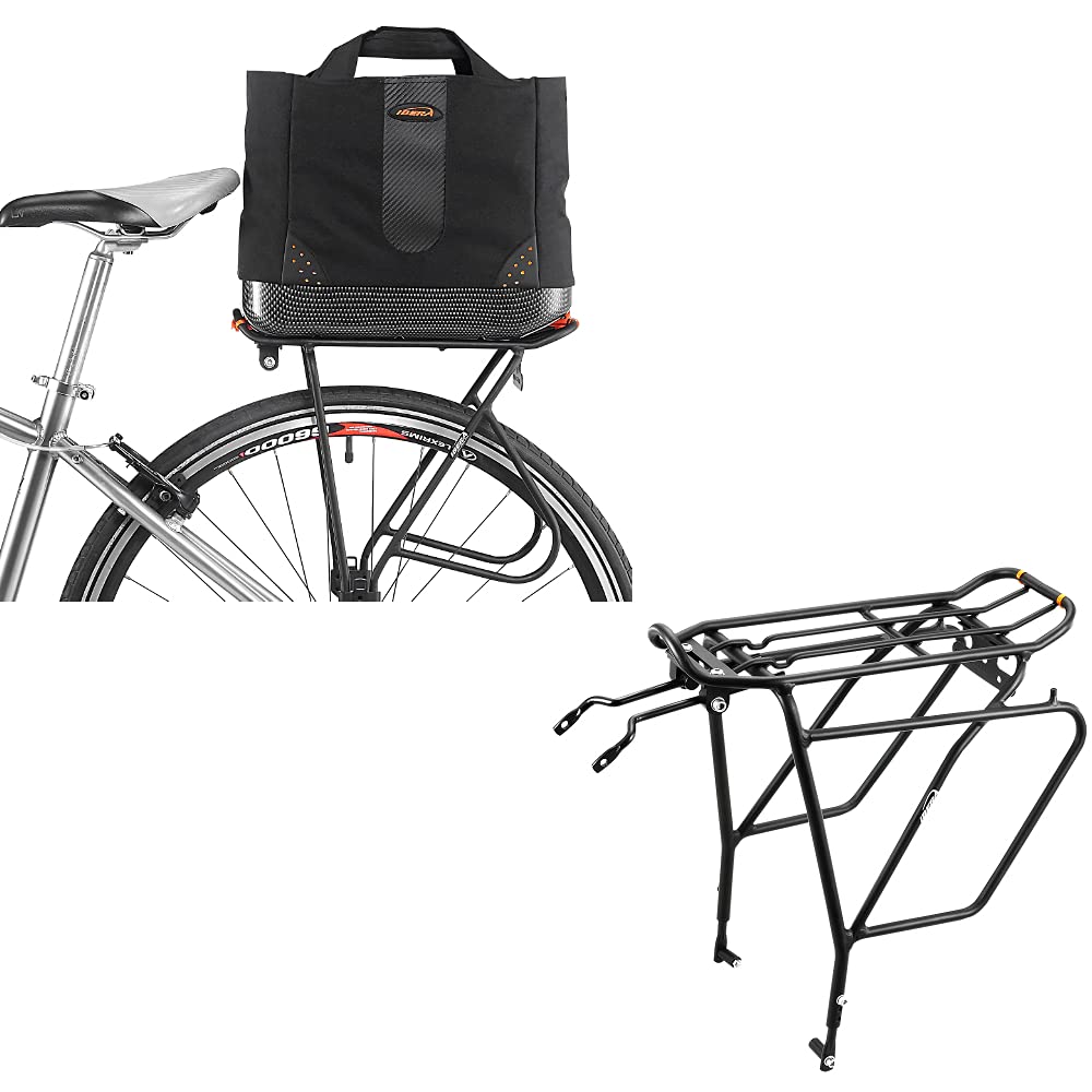 Ibera Bike Carrier Plus+ Rack with Disk Brake Mounts & Cooler Trunk Bag - Premium Bicycle Rack for Road & Mountain Bikes, Perfect for Cycling Trips & Outdoor Adventures