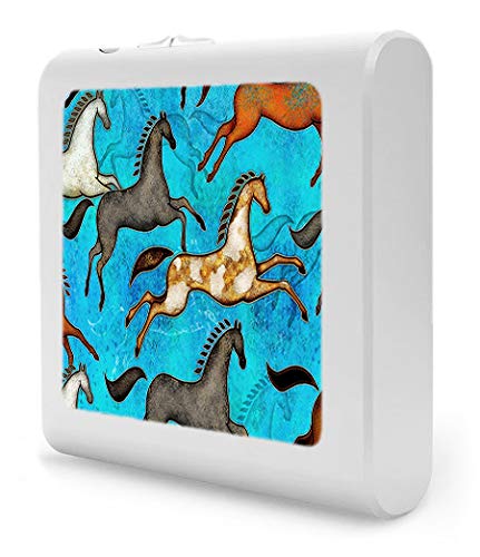 Dimmable LED Night Light with Auto On/Off Sensor, Adjustable Brightness & Warm White Light - Perfect for Bathroom, Hallway, Nursery & Bedroom - Aztec Horses Design by Dan Morris - Energy-Efficient Plug-in Nightlight for Home Safety & Comfort
