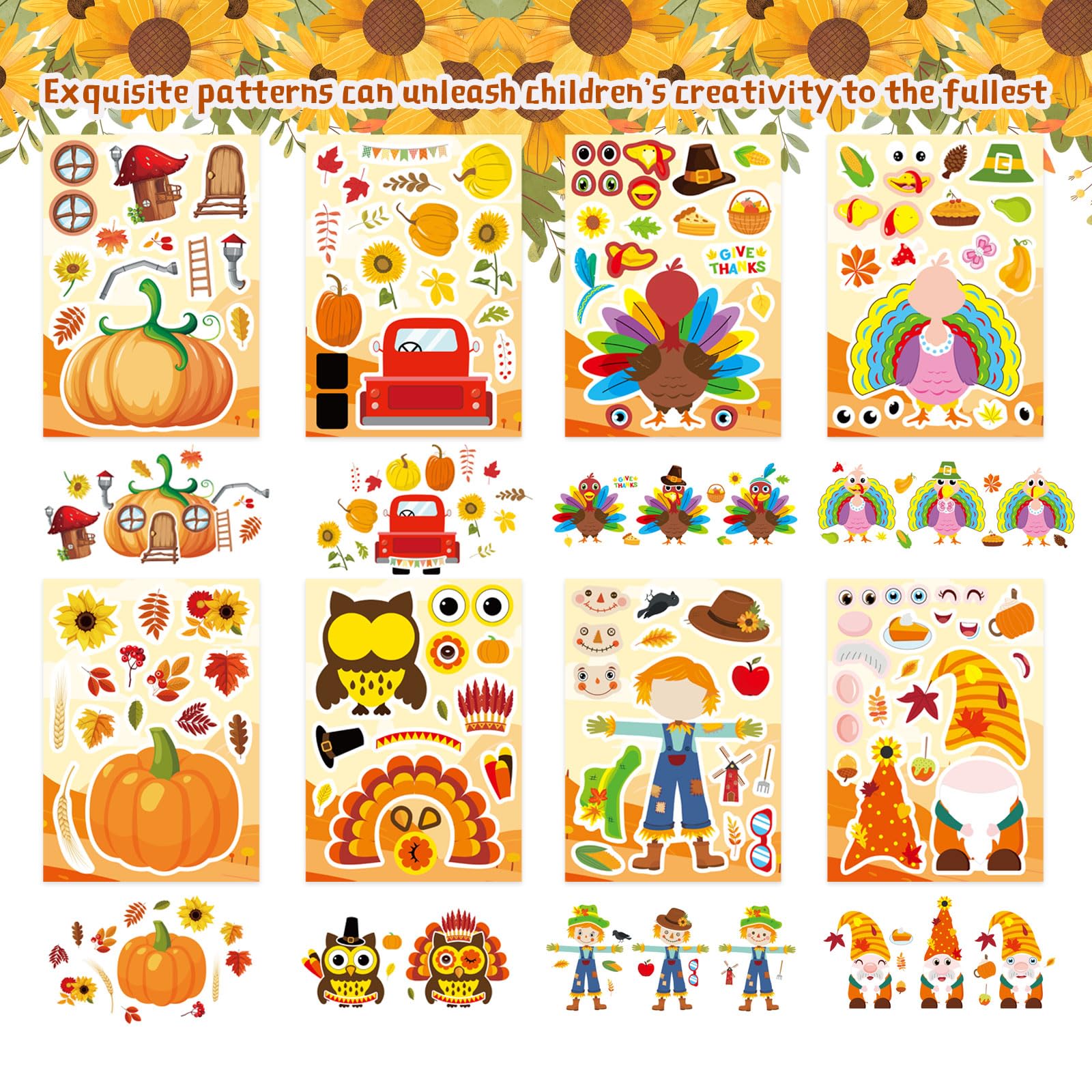 Thanksgiving Party Pack - 32 Sheets Turkey Face & Harvest Stickers, Decorations & Games for Kids & Adults | Perfect for Classroom, Home & Office Celebrations