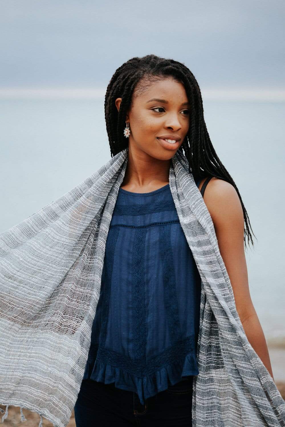 Soft Gray Striped Cotton Scarf for Women & Men - Lightweight Winter Fashion Accessory - Perfect for Cold Weather, Office, Travel & Gift Giving