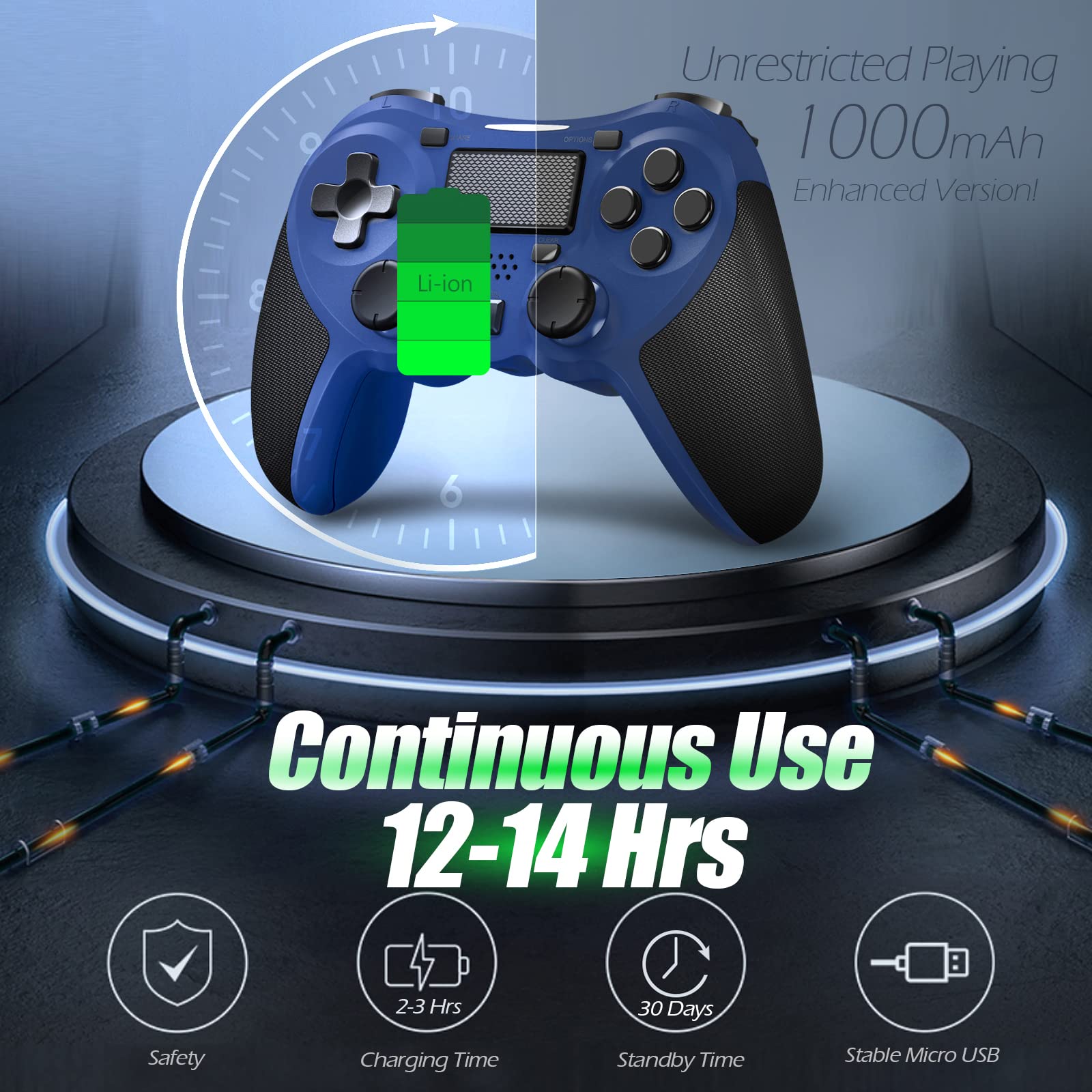 TERIOS Wireless PS4 Controller - Compatible with Playstation 4 Pro & Slim, Built-in Speaker, 3.5mm Headset Jack, Touchpad, Rechargeable Battery - Blue | Perfect for Gaming, Streaming & Multiplayer Sessions