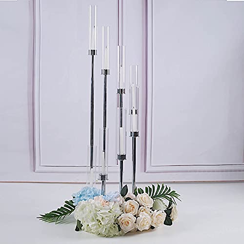 42-Inch Silver Candelabra Candle Holder - Elegant Glass Centerpiece for Wedding, Reception, Party & Dining Table Decor - Perfect for Romantic Dinners, Holiday Celebrations and Home Decor