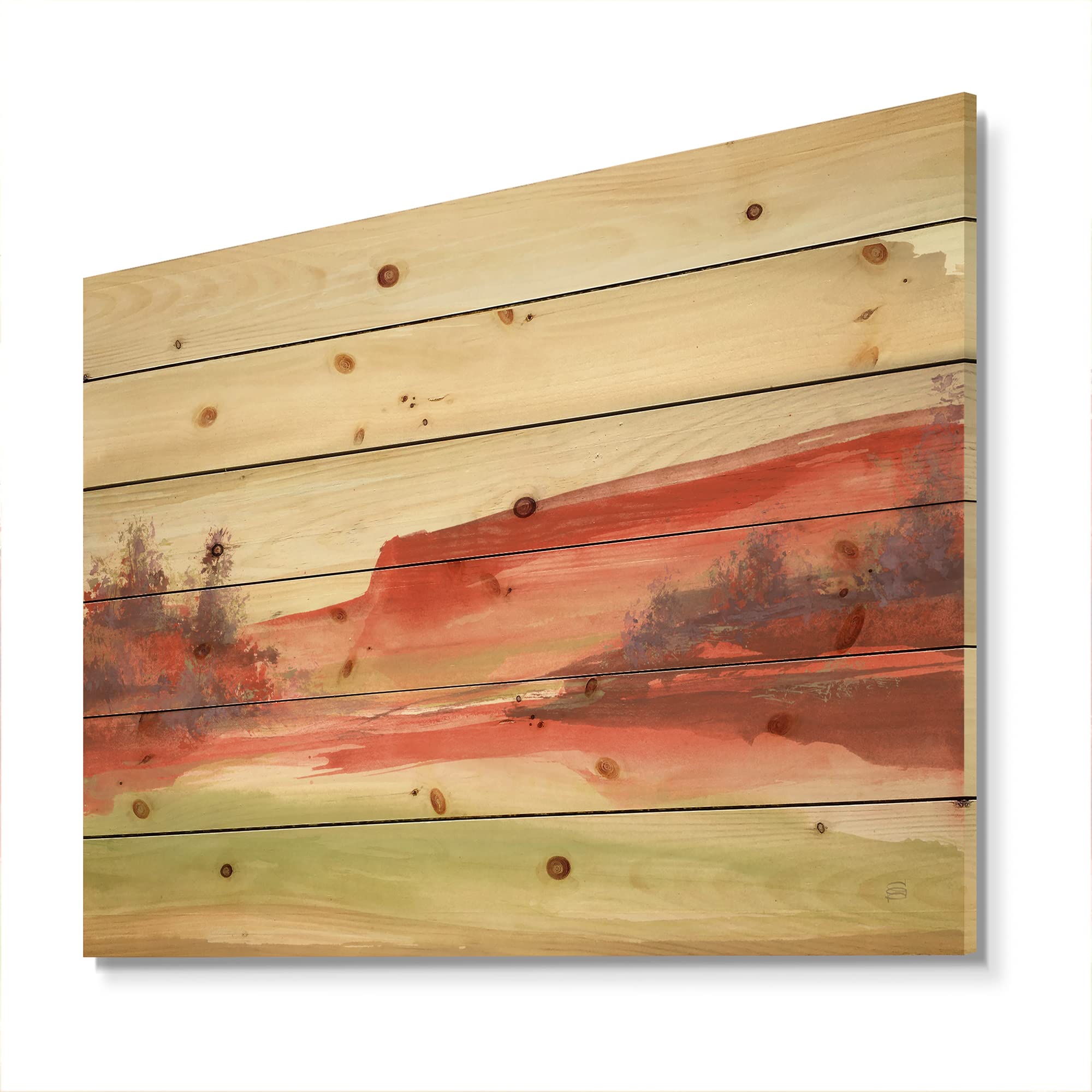 DesignQ Red Rock III Traditional Wood Wall Decor - Large Abstract Wood Art Panel Printed on Natural Pine - Perfect for Living Room, Bedroom & Office Decor