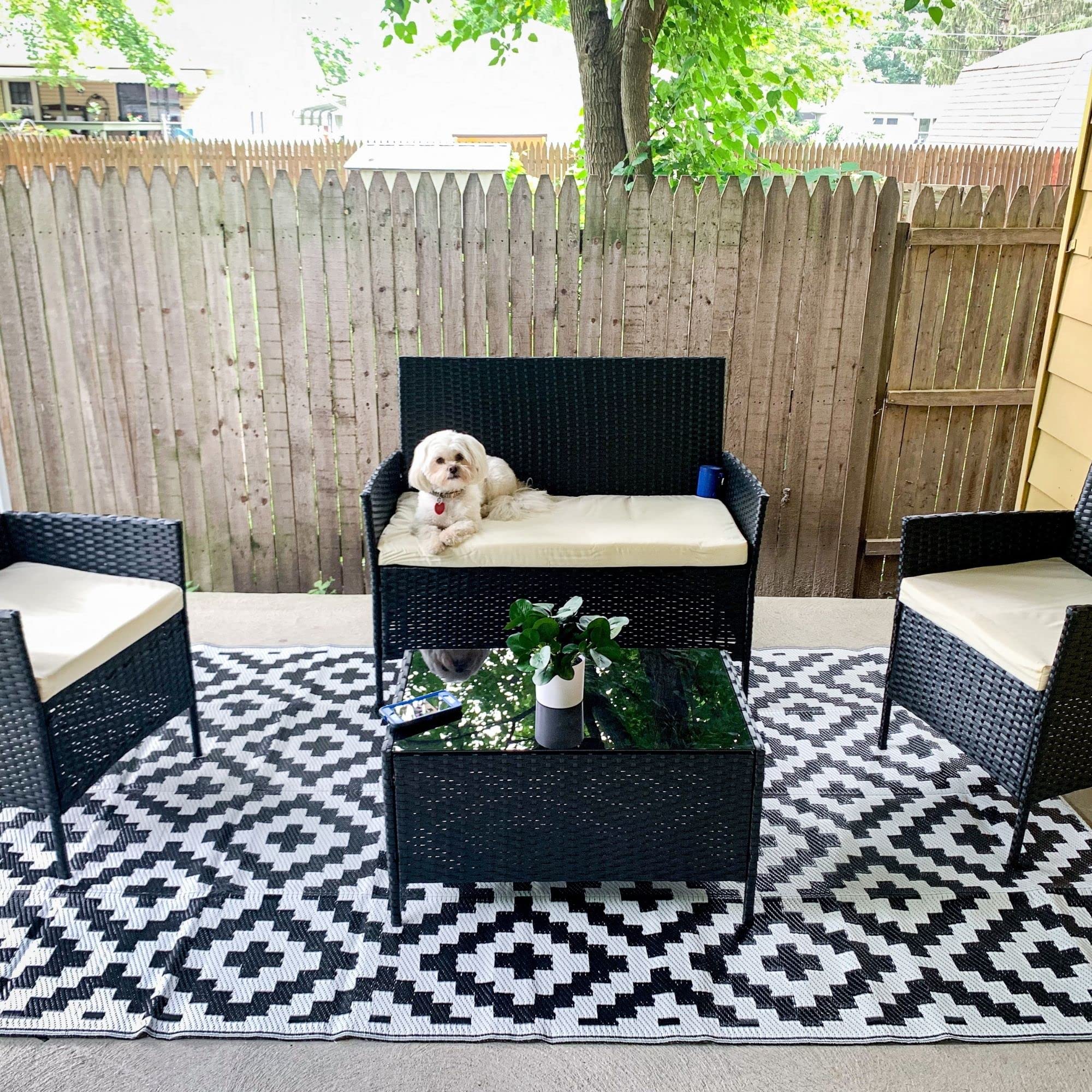 URBEST Reversible Waterproof Outdoor Camping Mat - 4x6 Feet Black & White RV Deck Porch Rug for Camping, Picnics, and Backyard Use