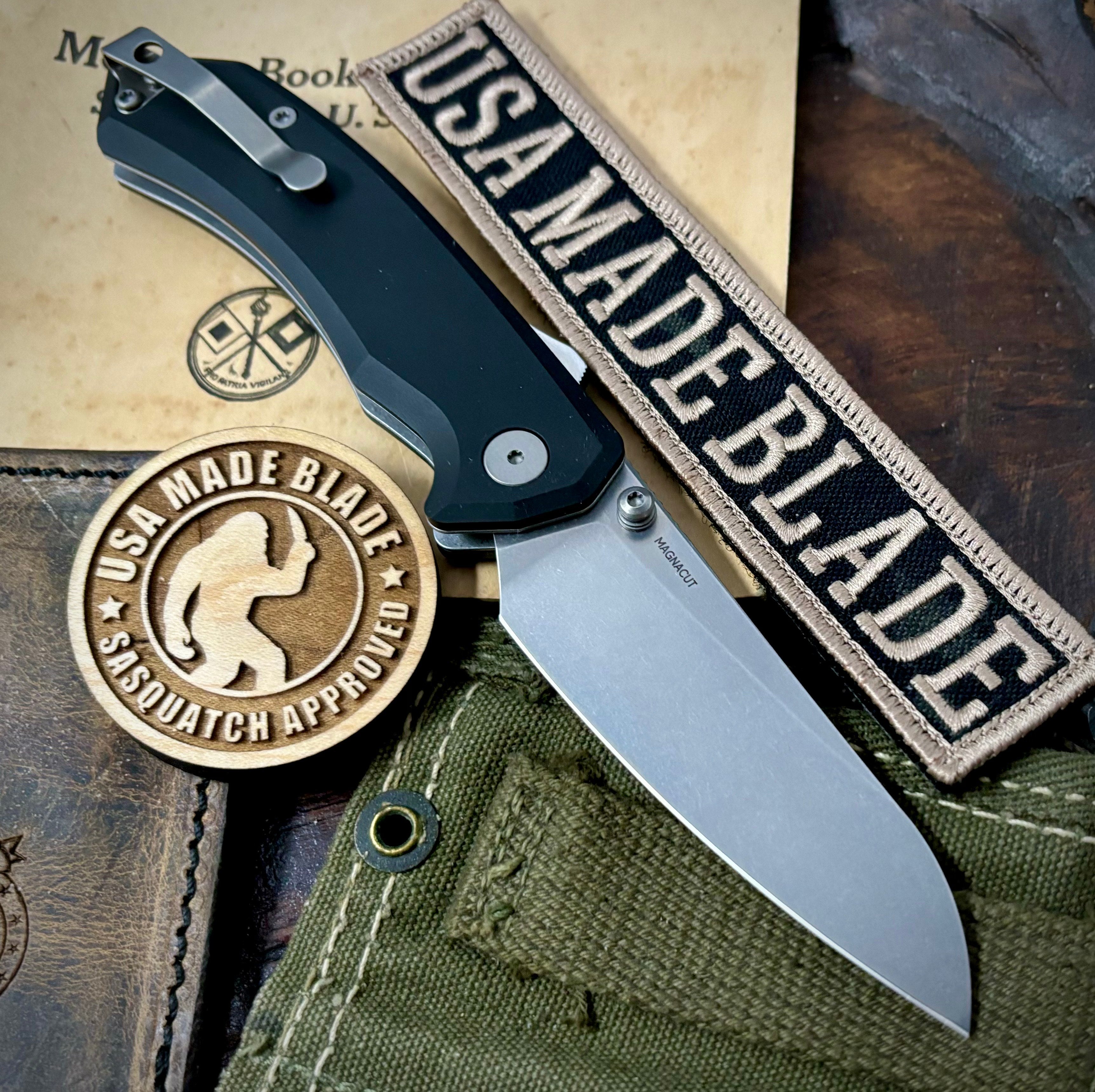 Tactile Knife Co. Chupacabra Folding Knife - Tumbled MagnaCut Blade, Black Aluminum Scales, Titanium Hardware & Lynch Clip - EDC, Outdoor, Camping, Survival Gear