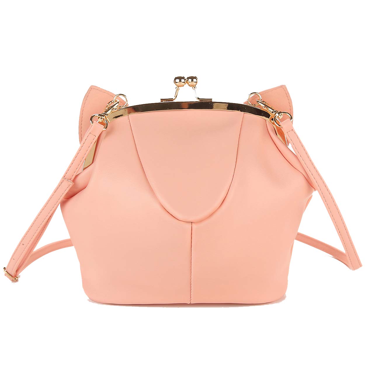 JHVYF Women's Cute Cat Ear Crossbody Bag - PU Leather Small Shoulder Purse with Kiss Lock in Pink | Kawaii Casual Purse for Girls | Perfect for School, Shopping & Daily Use