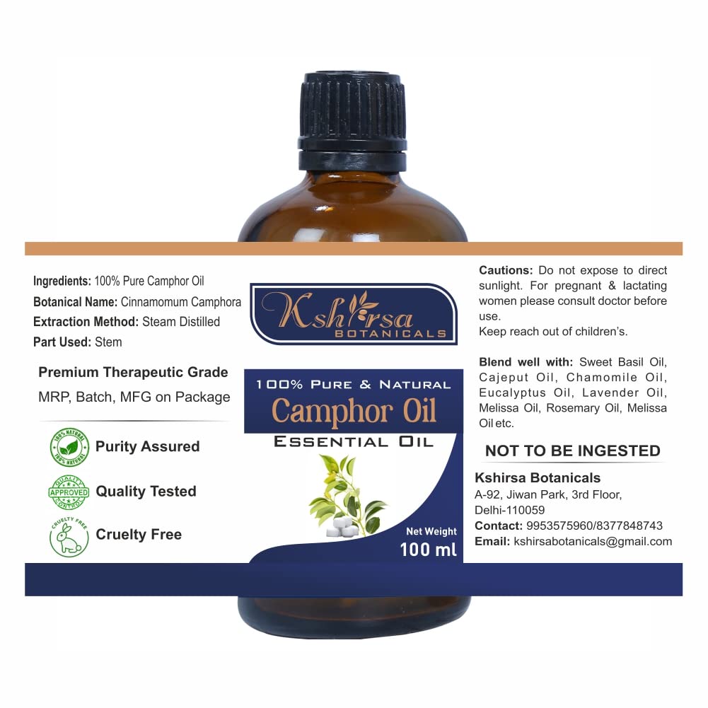 100% Pure & Natural Camphor Essential Oil (Cinnamomum Camphora) - 8.5oz (250ml) with Euro Dropper for Skin Care, Hair Growth & Aromatherapy - Relieves Pain, Stress & Congestion - Perfect for Massage, Diffusers & DIY Beauty Products