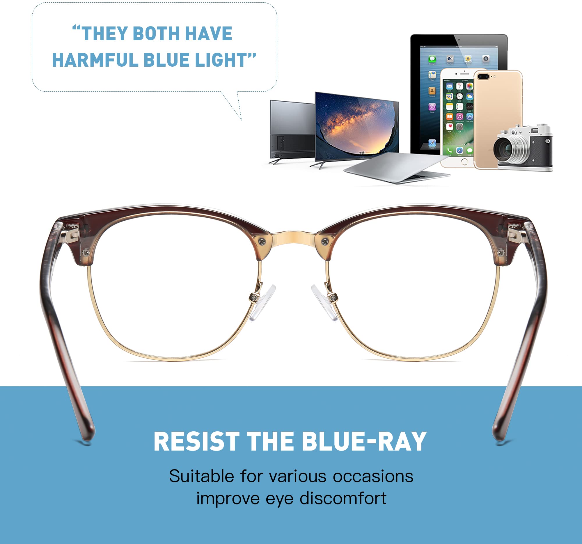 Blue Light Blocking Glasses for Women & Men - Anti Eye Strain Computer Glasses with UV Protection - Perfect for Gaming, Office Work & Screen Time