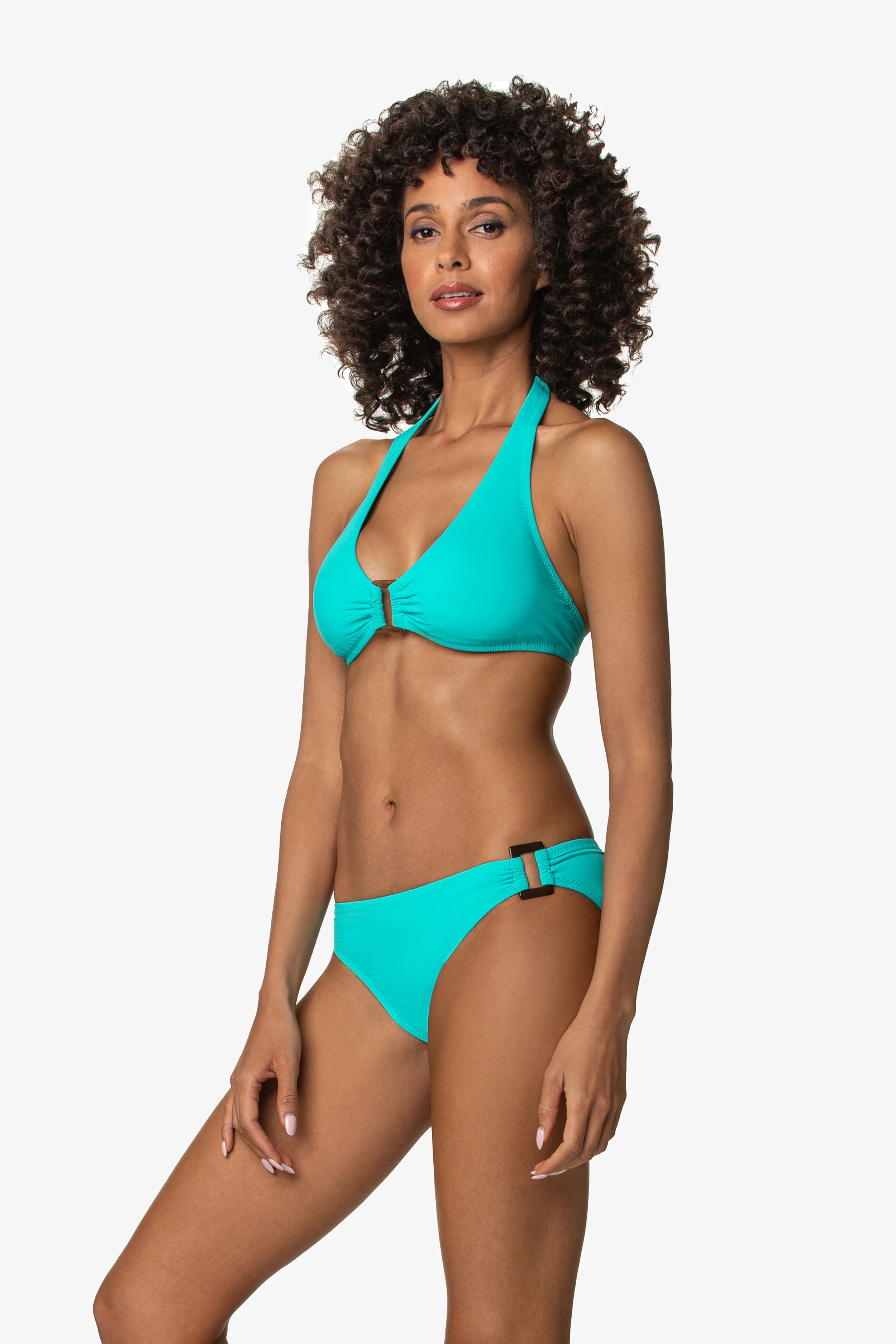 Textured Seafoam Aqua Tortoise Halter Top - Stylish Women's Swimwear for Beach Vacation & Pool Party