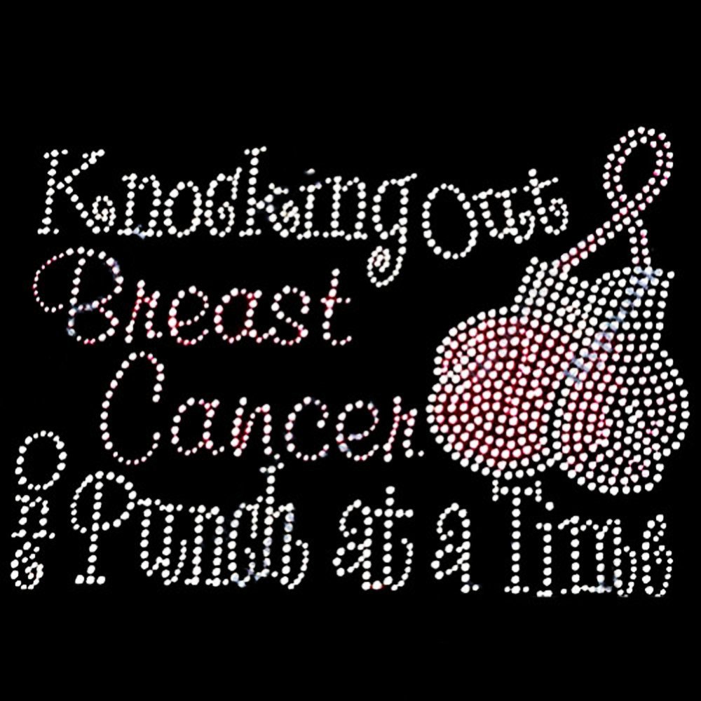 Rhinestone Transfer - 'Knocking Out Breast Cancer One Punch at a Time' Iron On Decals for T-Shirts & Apparel - Perfect for Breast Cancer Awareness Events & Fundraisers