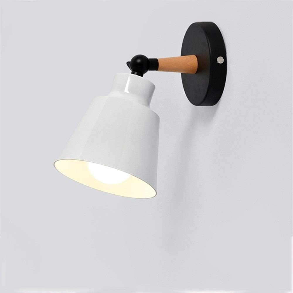 Modern Adjustable Wall Light Fixtures - Nordic Style E27 Edison Bulb Metal Wrought Iron Wall Lamp with Wood Accent for Bedroom, Bedside & Reading - White Wall Sconce - Perfect for Home Decor, Living Room Lighting & Cozy Ambiance