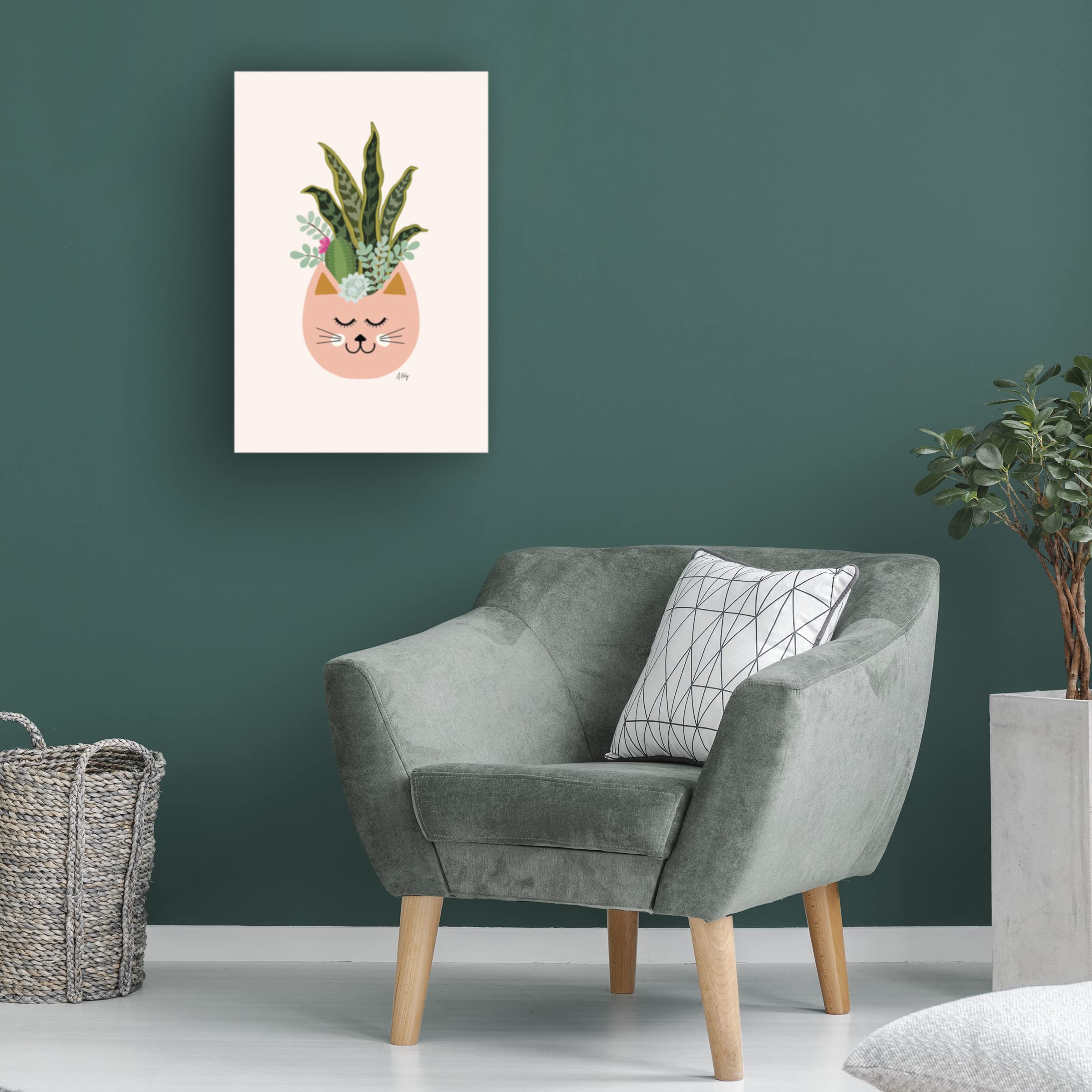 Annie Bailey Art 'Cats And Plants' Canvas Wall Art Print - Modern Home Decor for Living Room, Bedroom & Office