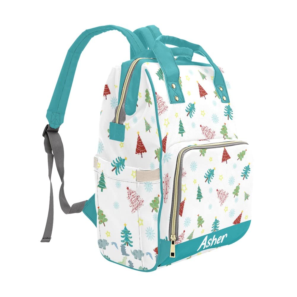 Personalized Christmas Tree Diaper Backpack with Name - Custom Travel Nappy Bag for Moms | Baby Essentials Organizer for Holidays, Outings & Daily Use