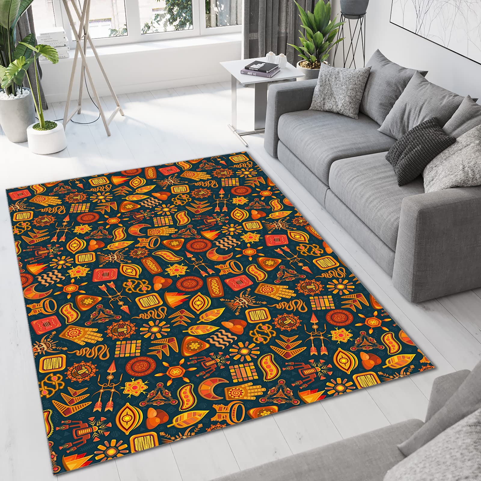 Sun Eye Disc Glove Area Rug & Moon Candle Holder Leaf Design Carpet - Soft, Breathable, Durable 5x8ft Non-Slip Rug for Living Room, Bedroom, Dining Room & School Use | Skin-Friendly & Wear-Resistant Home Decor