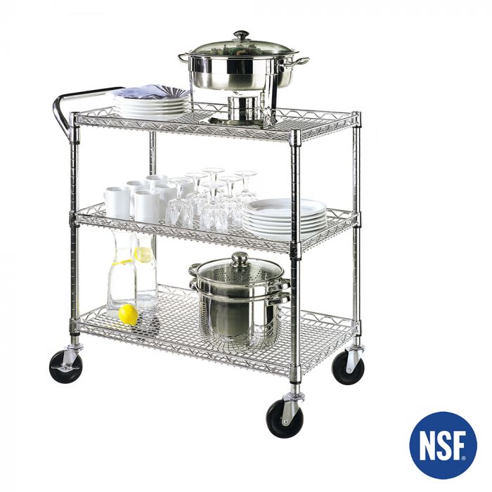 3 Tier NSF Utility Cart - Heavy Duty Stainless Steel Rolling Cart for Kitchen, Restaurant, or Commercial Use - Perfect for Food Service, Storage, and Organization