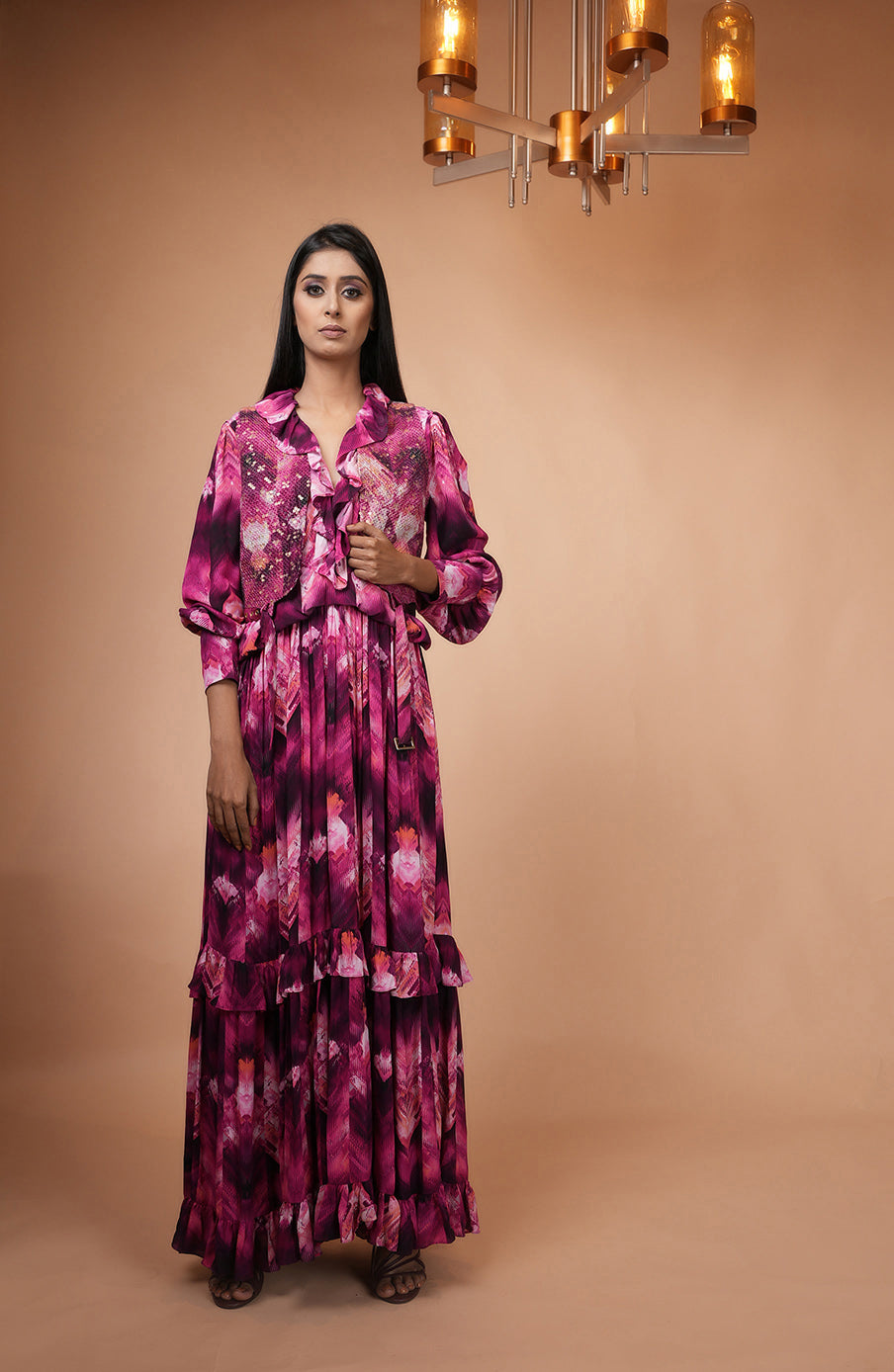 Trippy Magenta Tiered Dress for Women - Boho Chic Flowy Maxi Dress with Ruffles - Perfect for Festivals, Beach Vacations & Summer Outfits