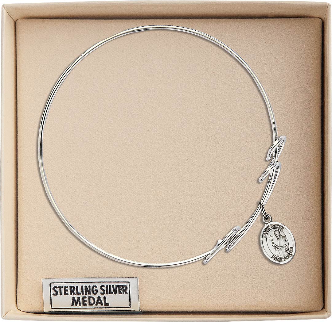 Sterling Silver Round Double Loop Bangle Bracelet with St. Regis Charm - Elegant Jewelry for Women, Perfect for Parties, Weddings & Everyday Wear