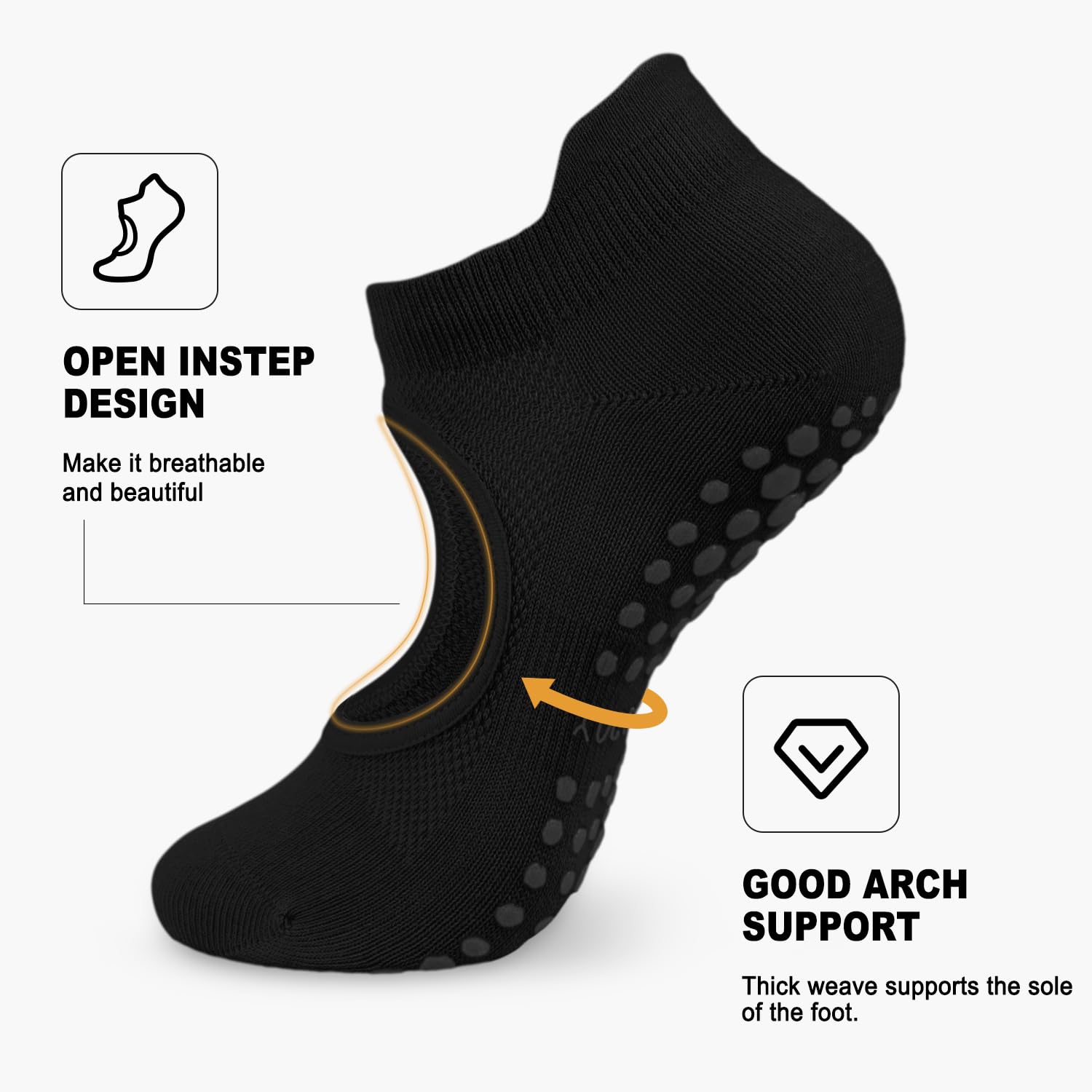 5 Pairs Non-Slip Yoga Socks with Grips for Women - Perfect for Pilates, Barre, Ballet, Dance & Hospital Use - Breathable Workout Socks for Fitness & Dance Classes