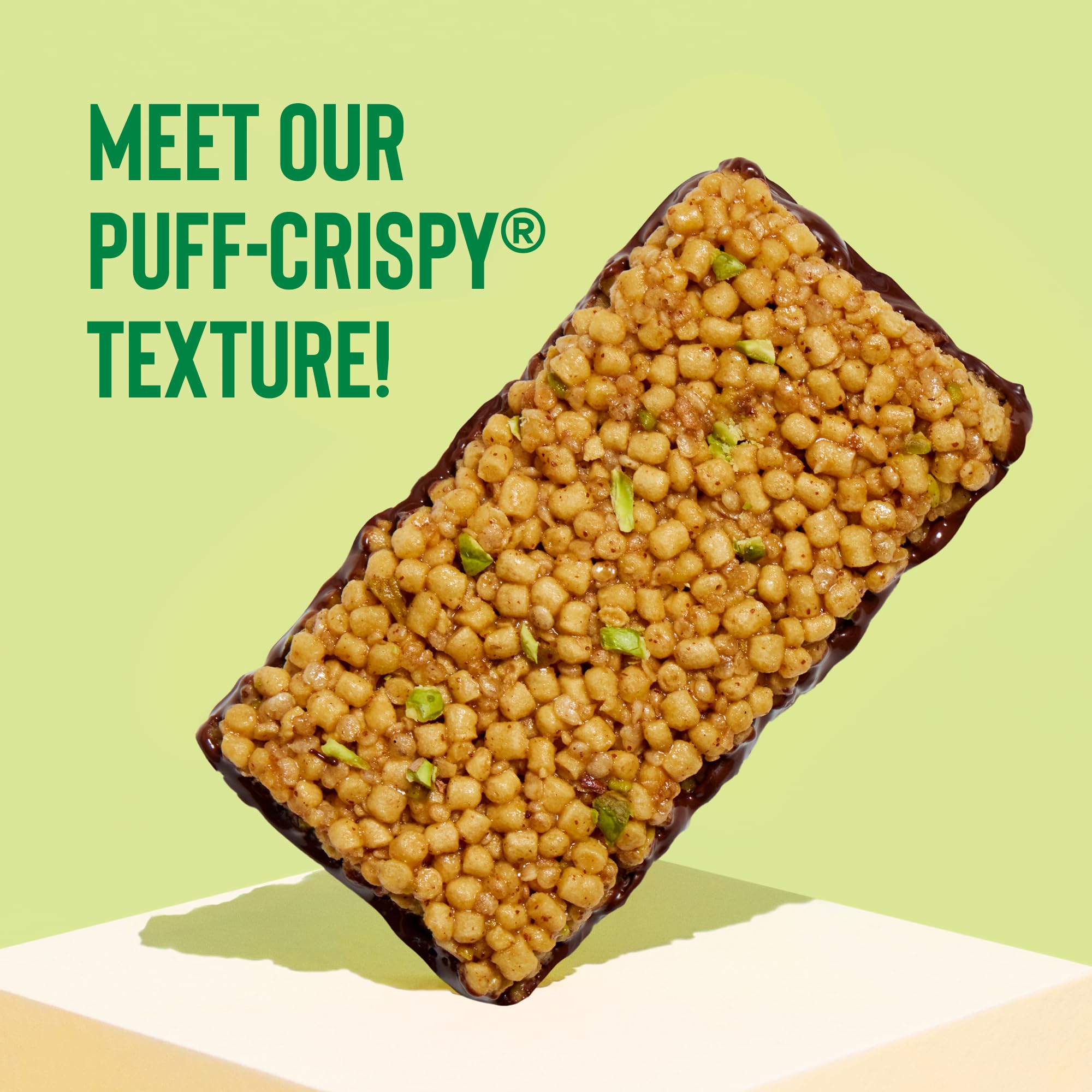 Mezcla Puff-Crispy Protein Bar - Pistachio Chocolate Flavor | Vegan, Gluten Free, Plant-Based Protein Energy Snack | Perfect for Post-Workout Recovery, Healthy On-The-Go Breakfast & Keto Diet