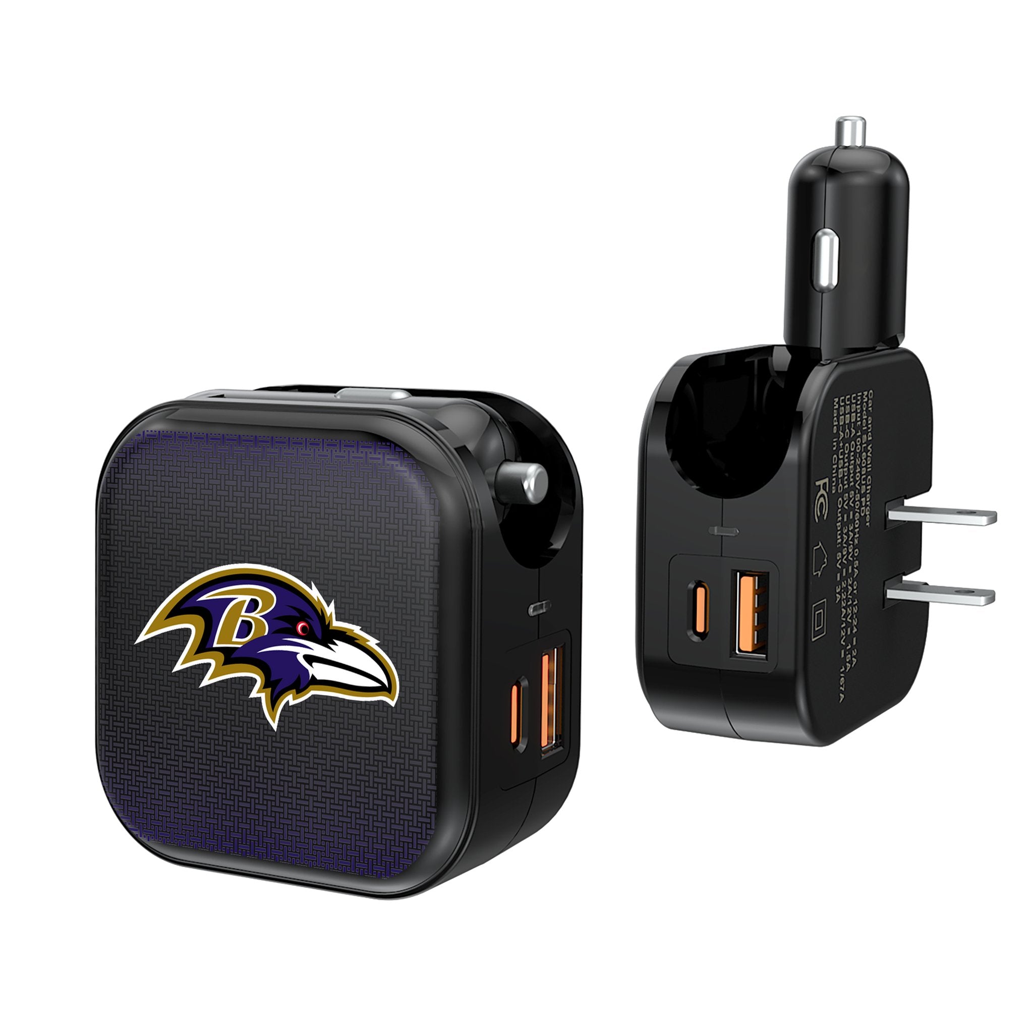 Baltimore Ravens 2-in-1 USB A/C Fast Charger - Dual Port Phone Charging Cable for iPhone & Android - Perfect for Home, Office & Travel