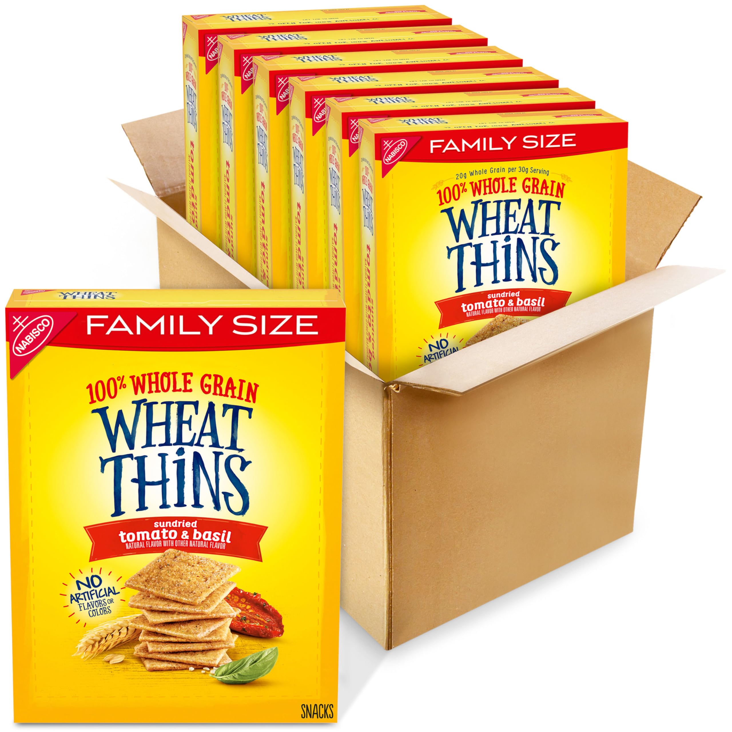 Wheat Thins Sundried Tomato & Basil Whole Grain Wheat Crackers | Family Size Bulk Snack Box (6-13 oz) | Healthy Party, School Lunch & Office Snacks