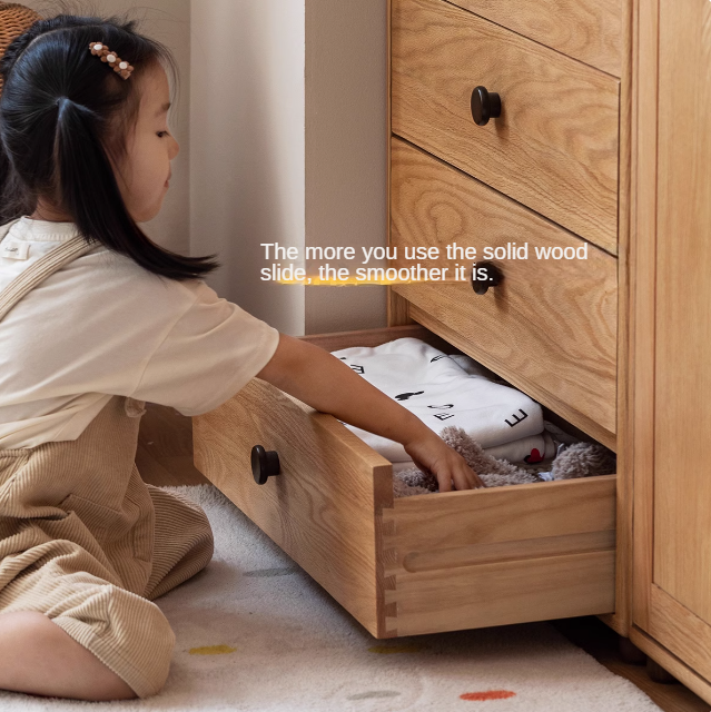 Solid Oak Wood Modern Nordic Kids Dresser - 5-Drawer Storage Cabinet for Nursery, Bedroom & Playroom Organization