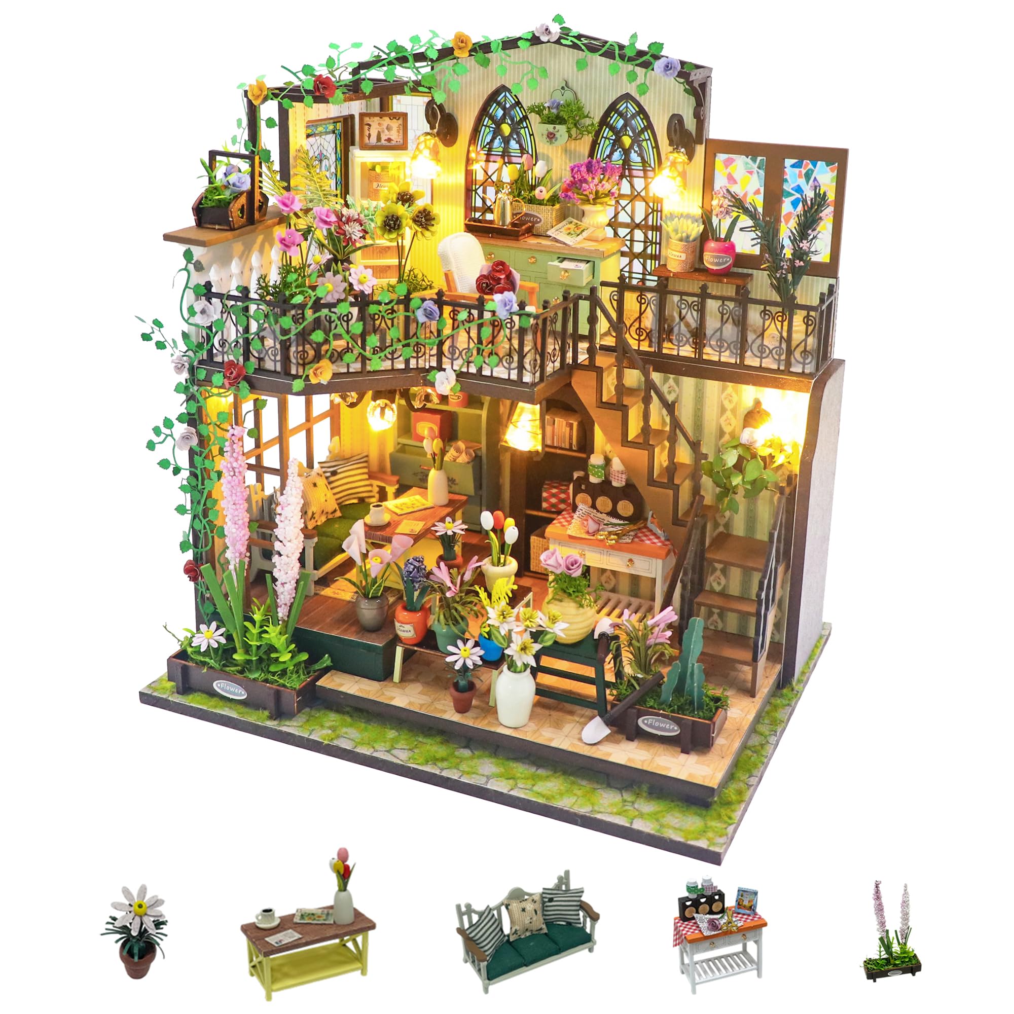 Flever DIY Miniature Dollhouse Kit with Furniture - Creative Room Model for Romantic Artwork Gift (Dancing Flower House) | Perfect for Collectors, Home Decor & Unique Gift Ideas