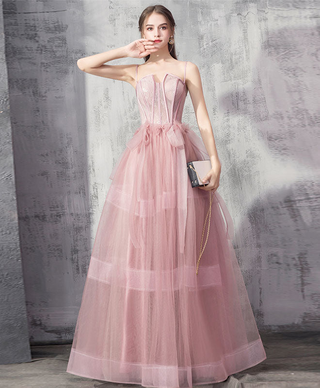 Elegant Pink Tulle Lace Long Prom Dress for Women - Formal Evening Gown for Graduation, Homecoming, and Special Occasions