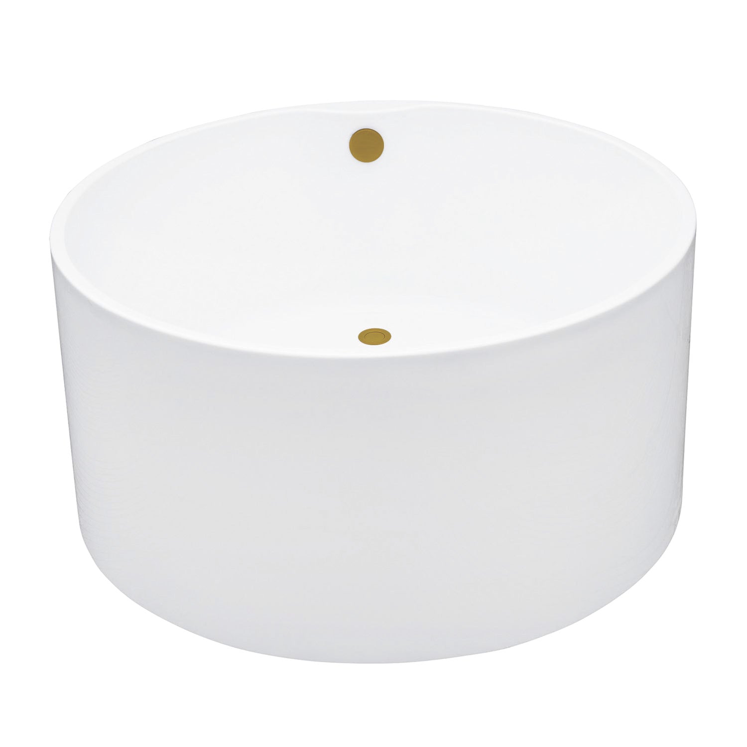 Aqua Eden 45 Inch Acrylic Round Freestanding Bathtub with Overflow - Glossy White & Brushed Brass Finish | Double-Ended Soaking Tub for Luxury Bathroom & Spa Relaxation