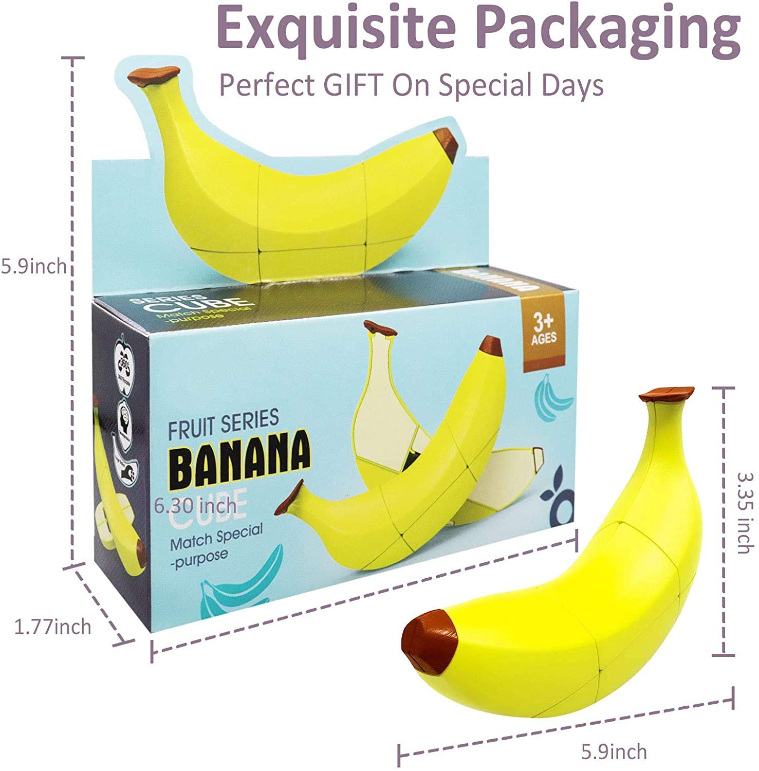 Toyshine 3x3 Magic Speed Cube - Banana Shaped Stress Relief Puzzle Toy for Adults & Kids | Educational Brain Teaser Game for Boys & Girls Ages 3+ | Perfect for Office, Travel & Family Game Night