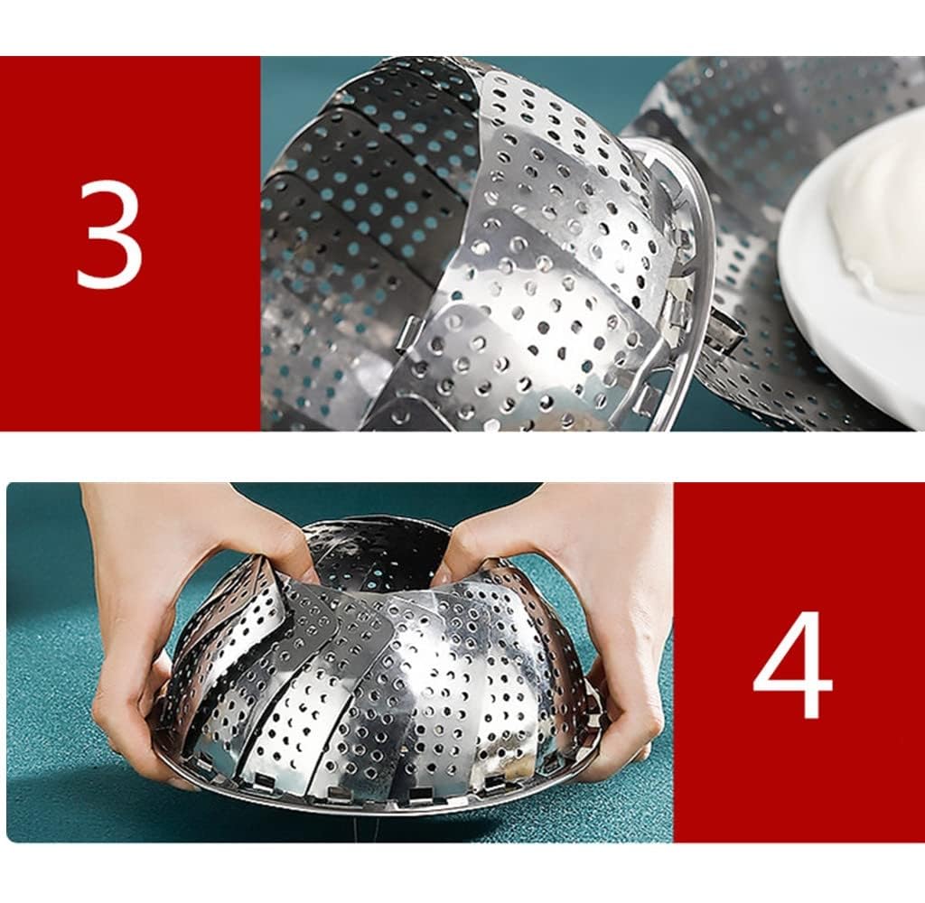 Stainless Steel Veggie Steamer Basket - Expandable & Collapsible Metal Steamer Insert for Cooking Vegetables, Dumplings & More - Fits Various Pot Sizes - Perfect for Healthy Meal Prep & Kitchen Cooking