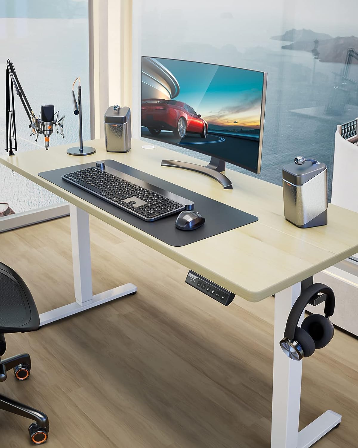 ErGear 48 x 24 Inches Electric Height Adjustable Standing Desk - Sit Stand Computer Desk with Memory Function for Home Office (Natural Wood) | Perfect for Remote Work, Gaming & Study Setup