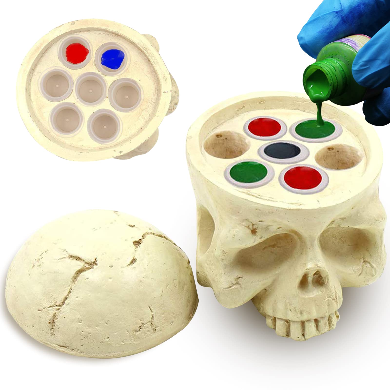 CINRA 7-Hole Tattoo Ink Cup Holder Stand - Hard Resin Skull Design for Permanent Makeup & Tattoo Pigment Organization - Perfect for Tattoo Artists & Cosmetic Professionals