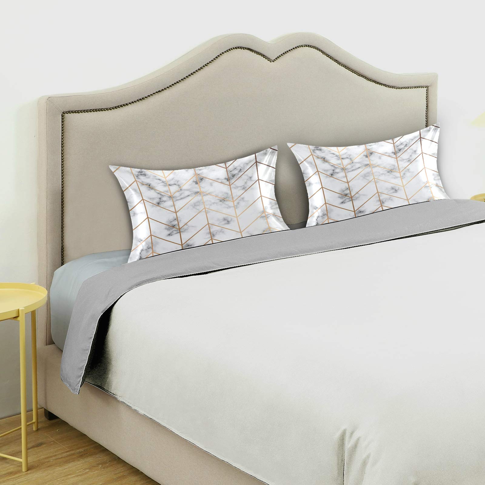 Satin Pillowcase for Hair and Skin Care - Queen Size Geometric Gold Marble Pillow Cover with Envelope Closure - Soft Decorative Pillow Sham for Bedroom, Hotel & Travel