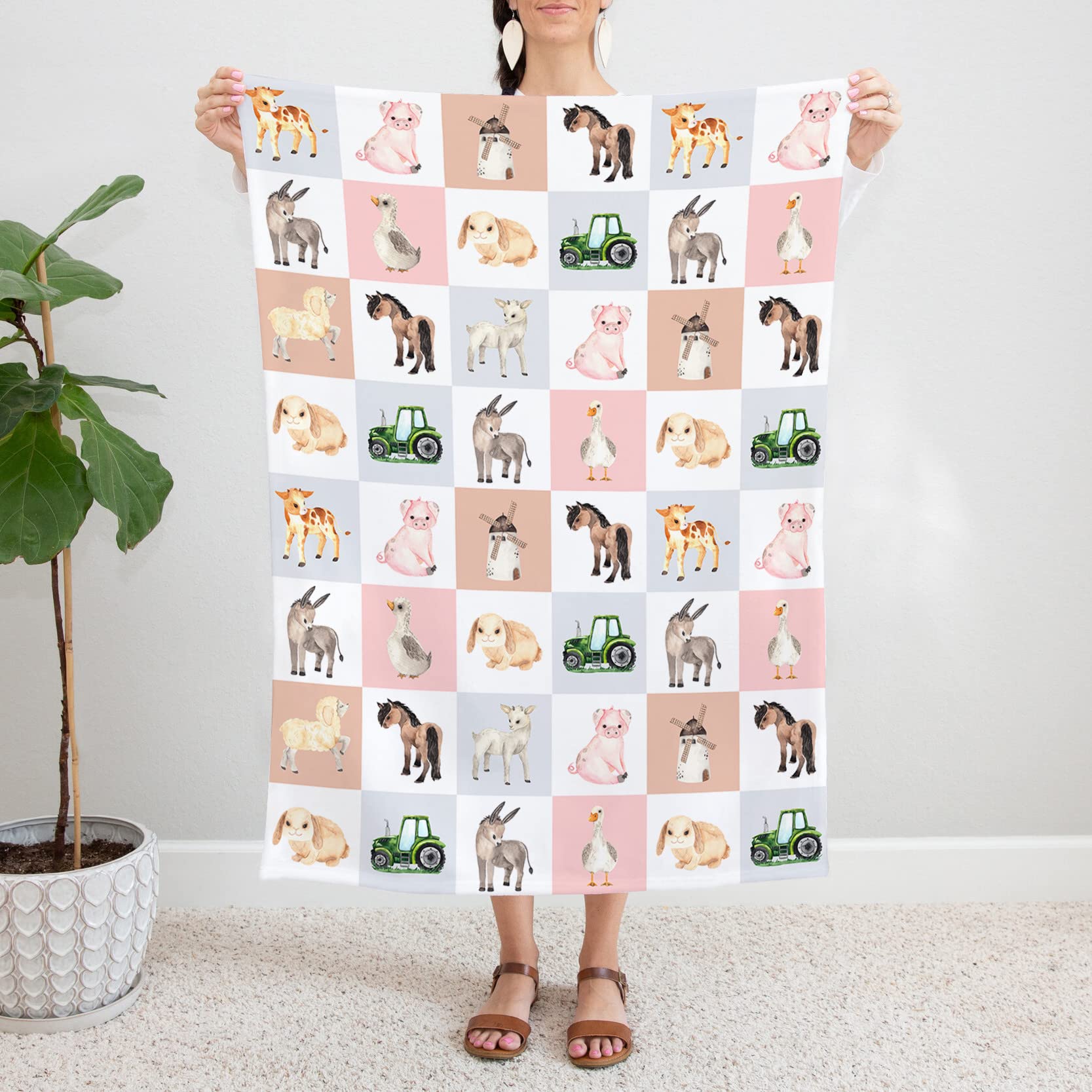 Farm Animals Blanket - Super Soft Plush Nursery Blanket for Baby & Kids with Cute Tractor, Cow, Pig & Duck Designs | Perfect for Cribs, Strollers & Toddler Bedtime