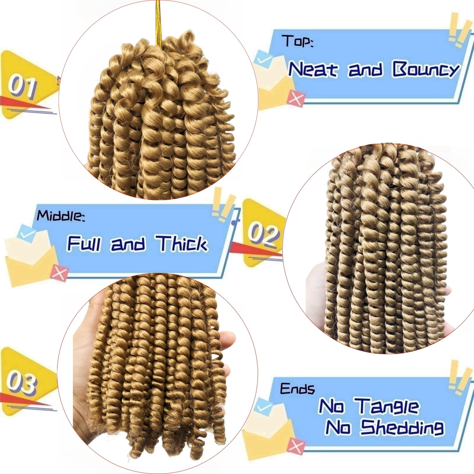 StarWell 8 Inch Blonde Spring Twist Crochet Hair for DIY Hairstyles - Pre-Stretched Synthetic Braiding Hair (1 Pack) - Perfect for Box Braids, Twist Outs & Protective Styles
