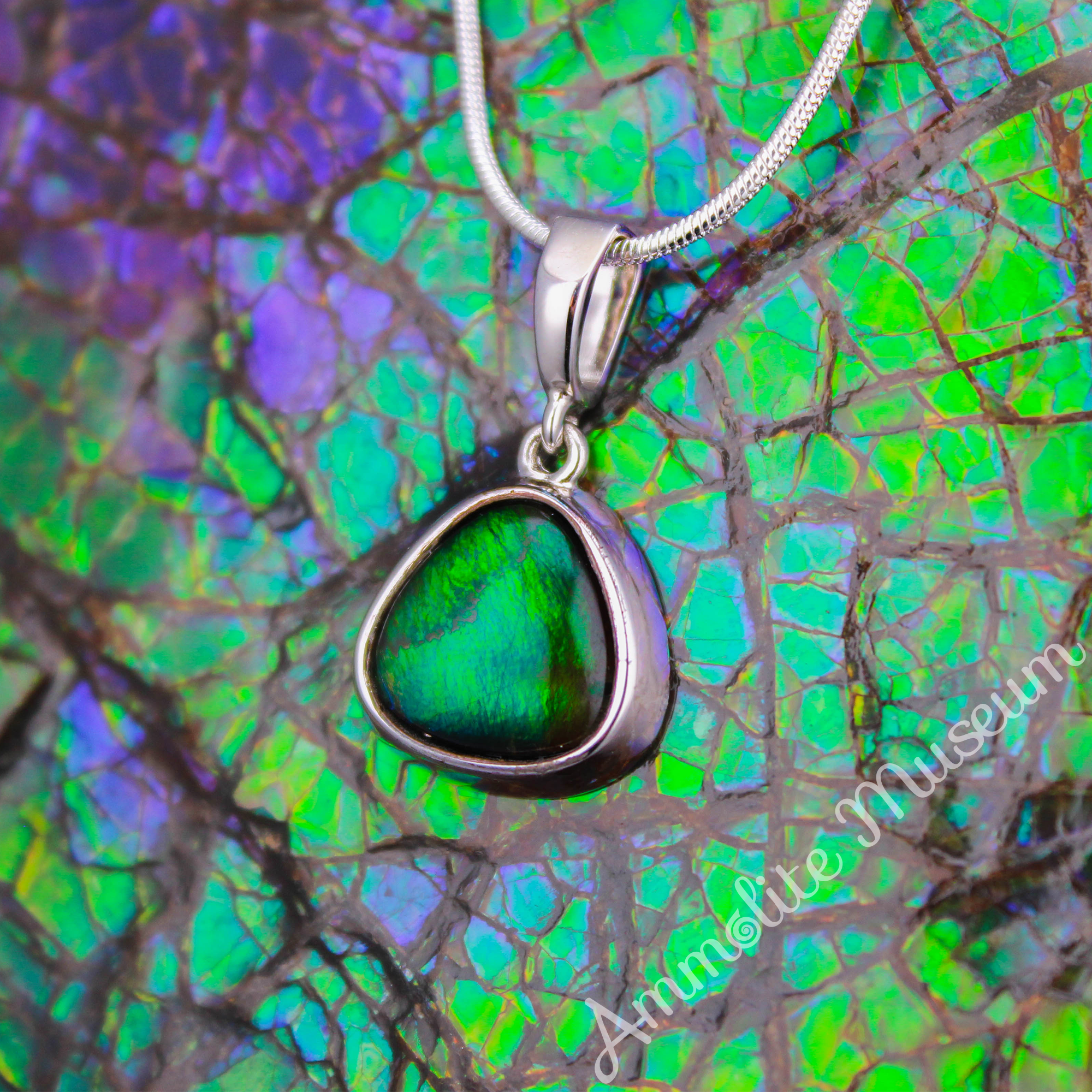 Exquisite Sterling Silver Trilliant Ammolite Pendant | Genuine Ammolite Gemstone Jewelry | Perfect for Gifts & Special Occasions