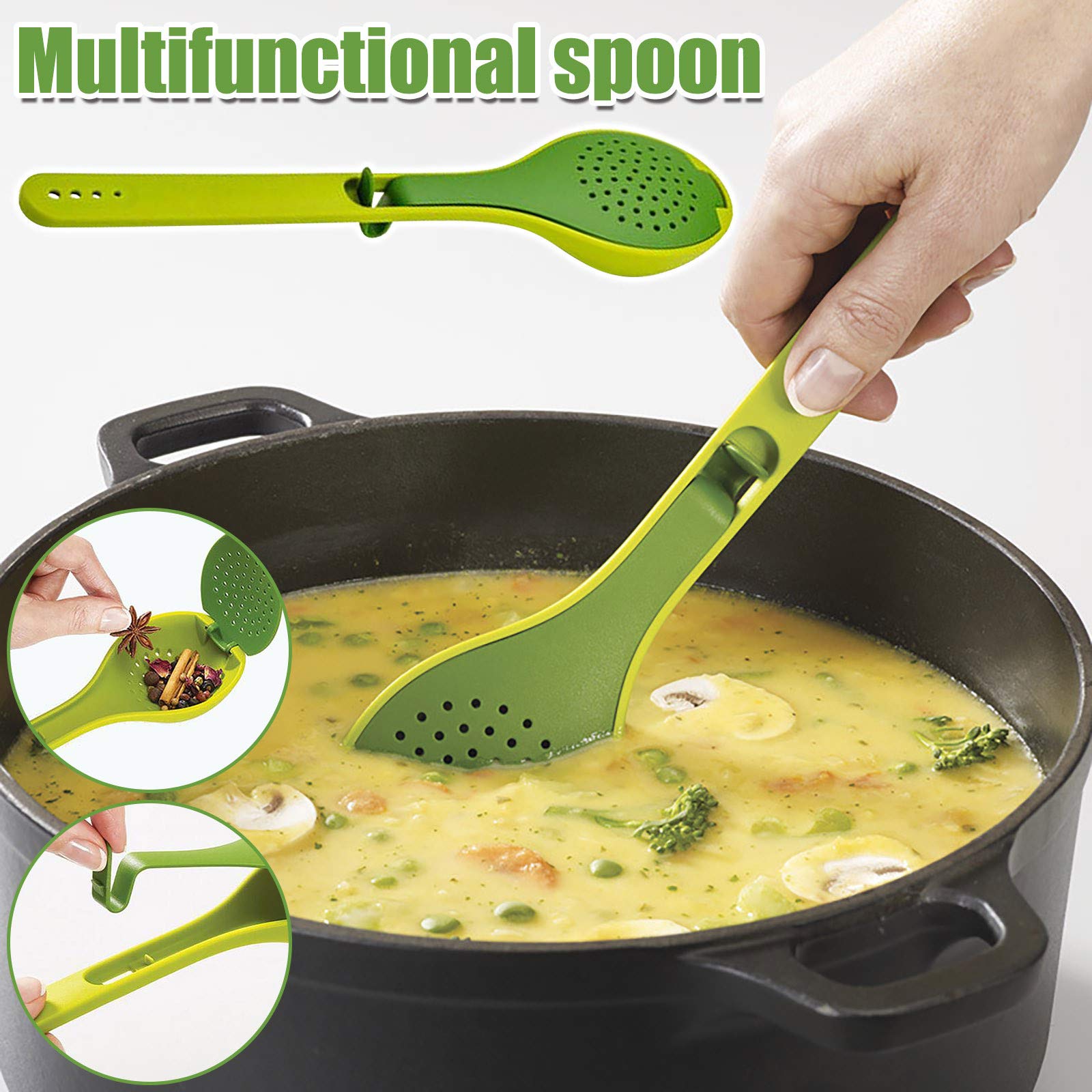 CUILAN Multi-Function Soup Filter Spoon with Lid - Kitchen Seasoning Spoon for Cooking, Baking & Mixing - Perfect for Straining Broth, Tea Leaves & Spices - Durable Kitchen Tool for Home & Restaurant Use (Multicolor)