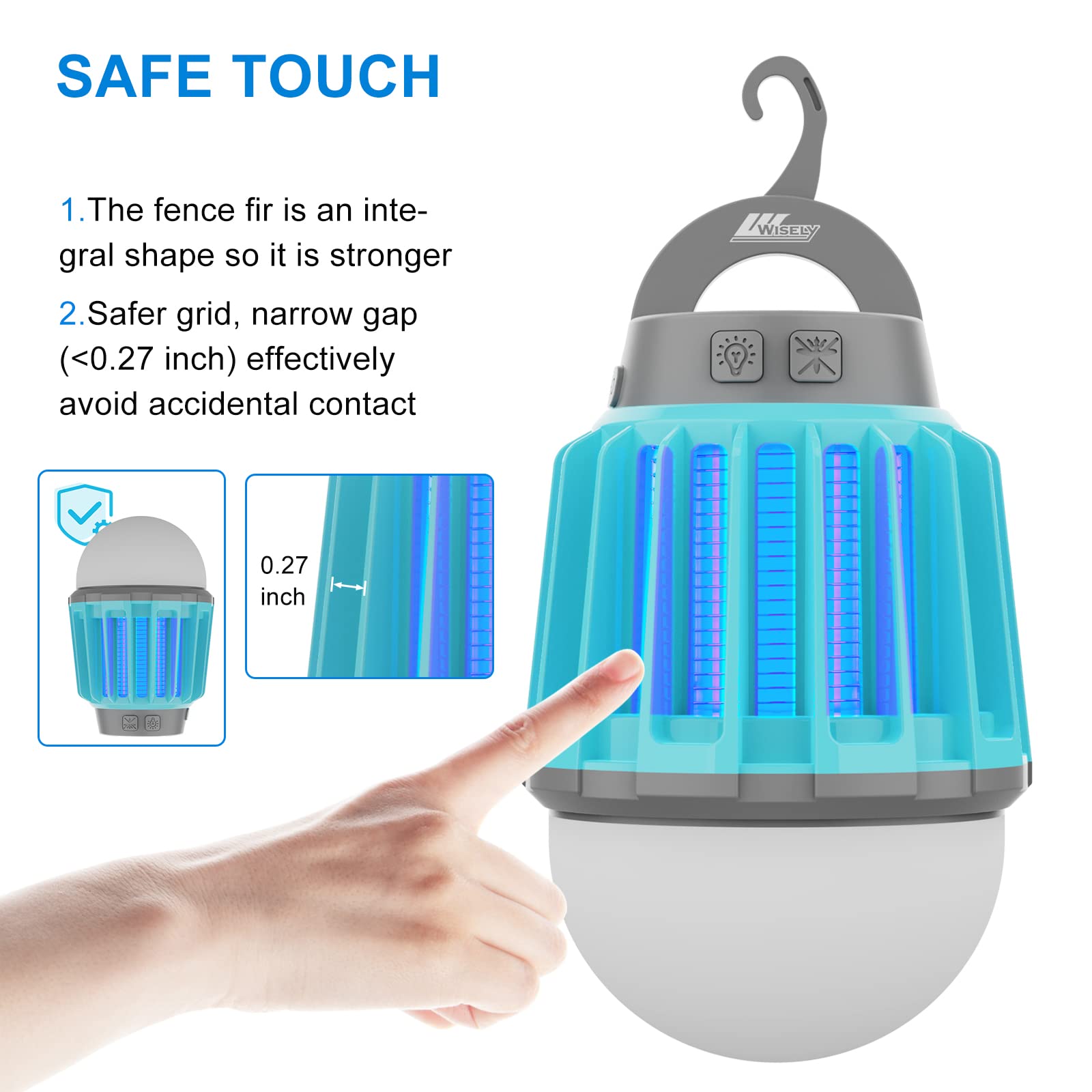 USB-C Rechargeable Bug Zapper - Indoor/Outdoor Electric Mosquito Killer Lantern with LED Light | Portable Insect Trap for Patio, Garden, Camping & Home Use | Ocean Blue Design